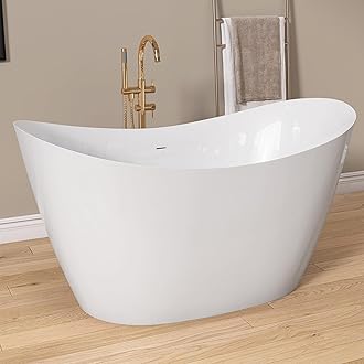 GETPRO Free Standing Tub 51" Deep Soaking Bath Tub Double Slipper Acrylic Freestanding Bathtub with Integrated Slotted Overflow and Removable Anti-clogging Drain Glossy White