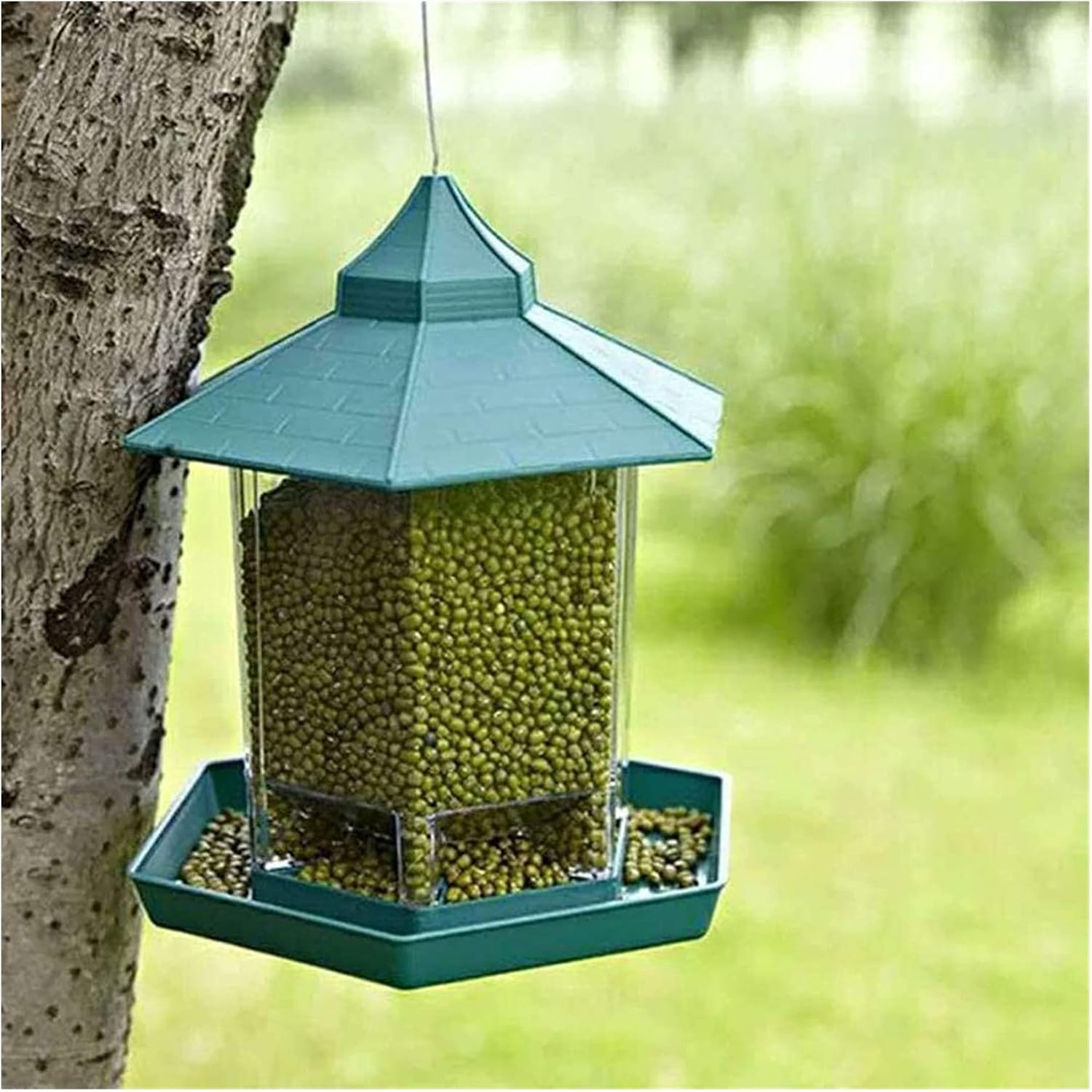 Comedero Colgante para Pájaros Hexagonal hexagonal jardín colgando aves salvaje aves alimentador alimentador de aves de aves alimentador adsorción de la casa de la casa de la casa de la casa Comedero