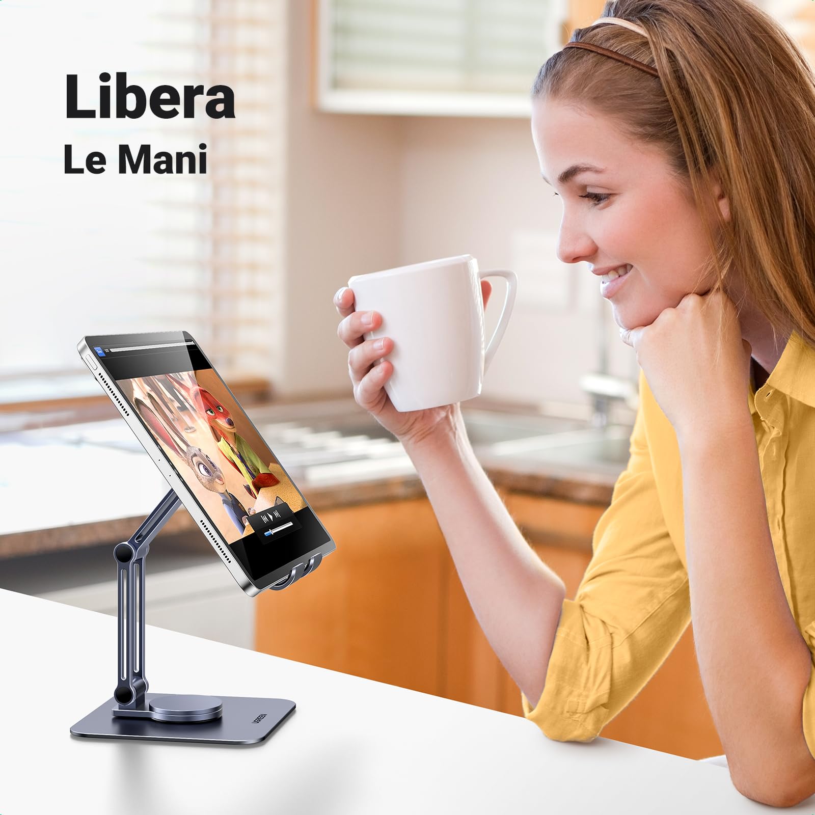 UGREEN Supporto Tablet Girevole da Tavolo | Porta Cellulare Regolabile da Scrivania in Alluminio Compatibile con Galaxy Tab iPad iPhone 17 16 Altri da 4.7-12.9"