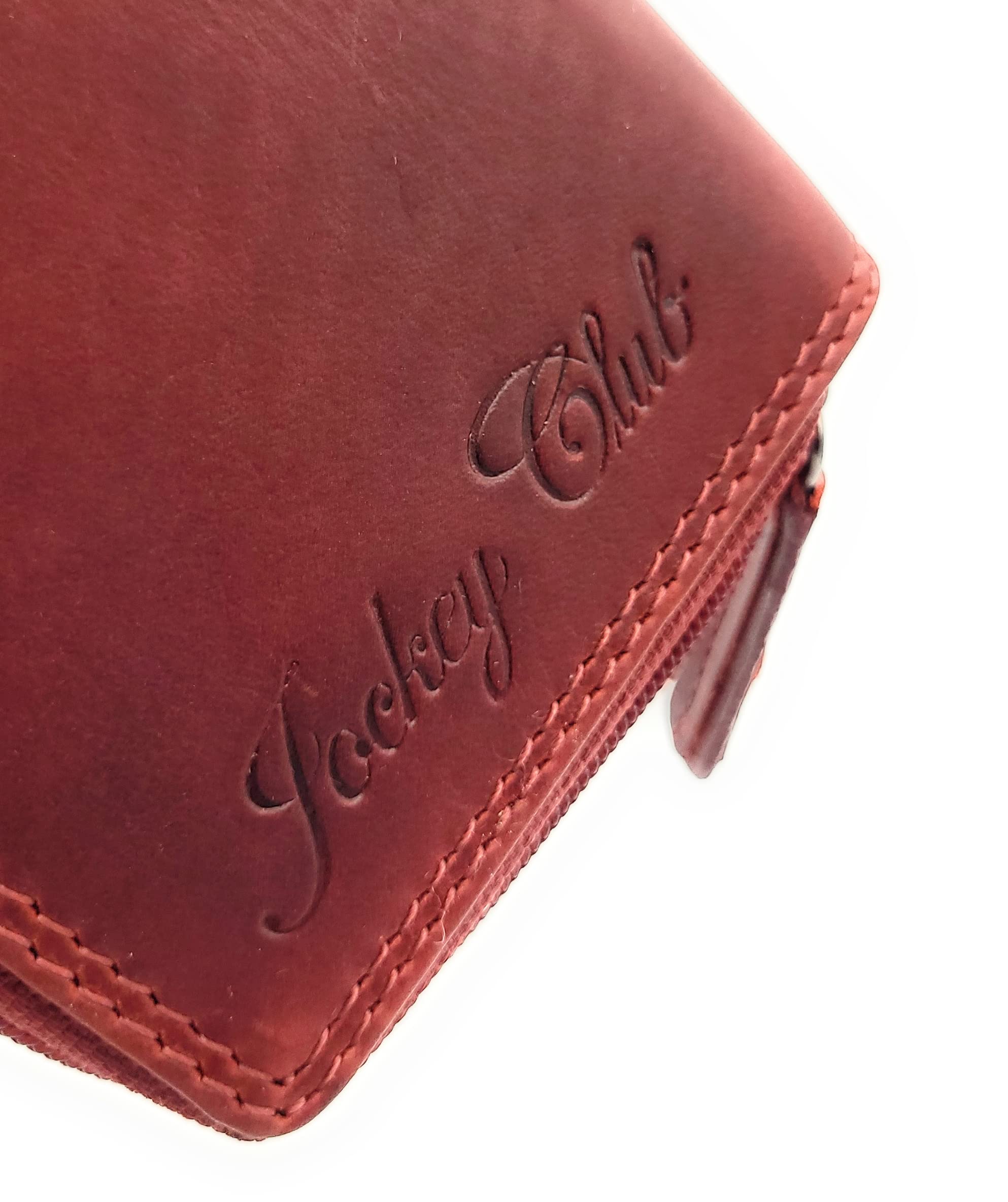 Jockey Club - Monedero pequeño Tarjetero Cartera de piel auténtica para mujer con protección RFID, rojo, small, Retro