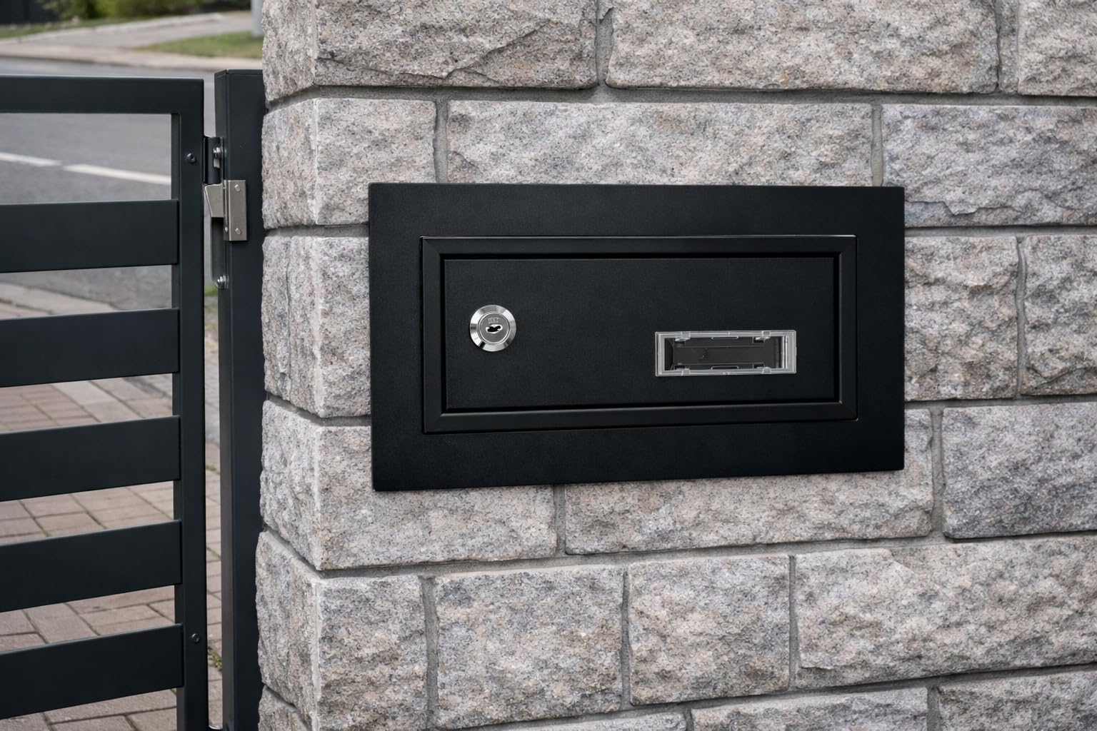 Cassetta delle lettere nera opaca RAL 9017 con telaio, cassetta delle lettere da incasso XXL, spessore della parete 260 – 420 mm, resistente alle intemperie, pannello frontale 305 x 135 mm, in lamiera