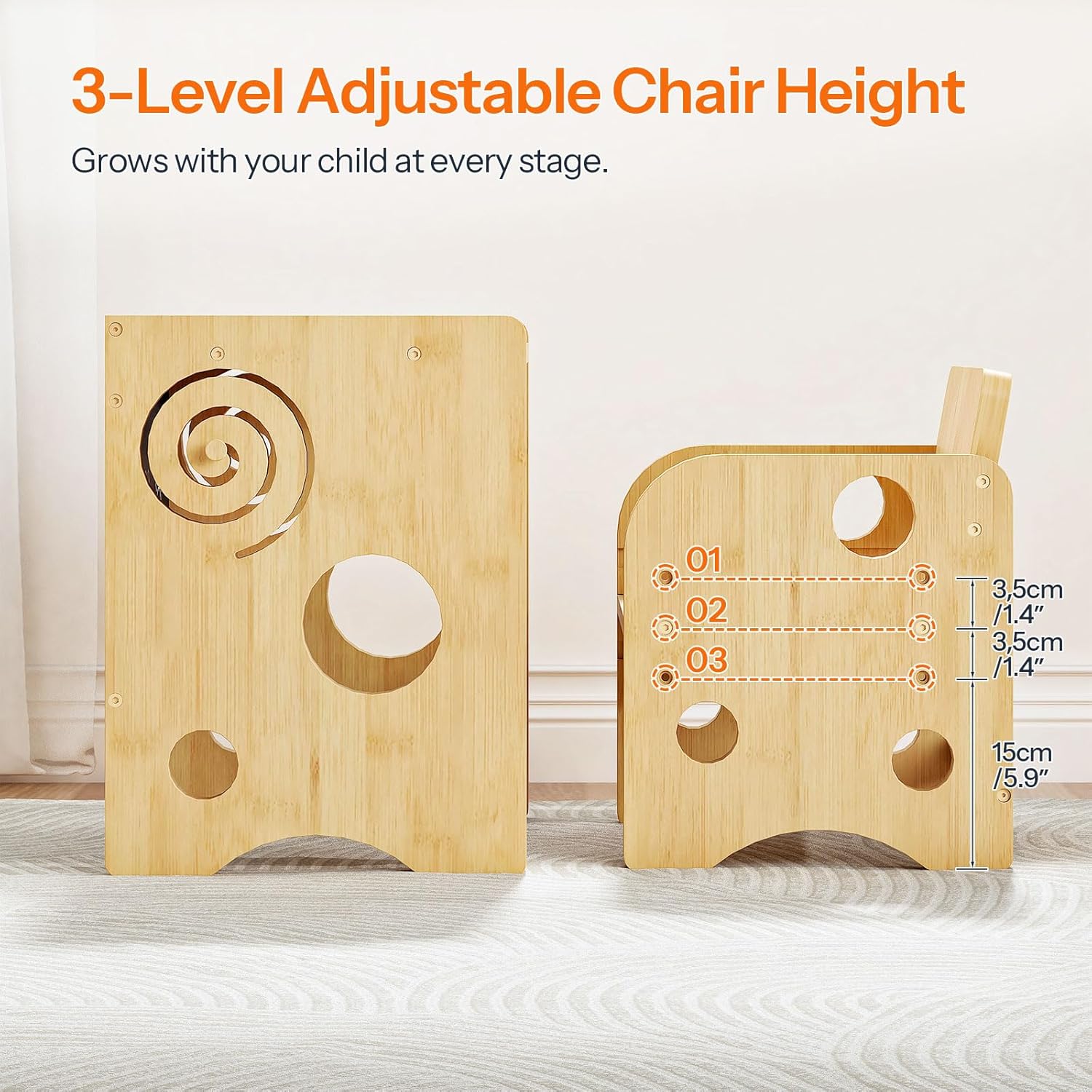 HOOBRO Kids Table and Chair Set, Bamboo Toddler Table and Chair Set with Chalkboard, 3 in 1 Kids Table and 1 Chair for Ages 1-3, 3-Height Adjustable Chair, for Reading Eating Playing Natural YB20KT01