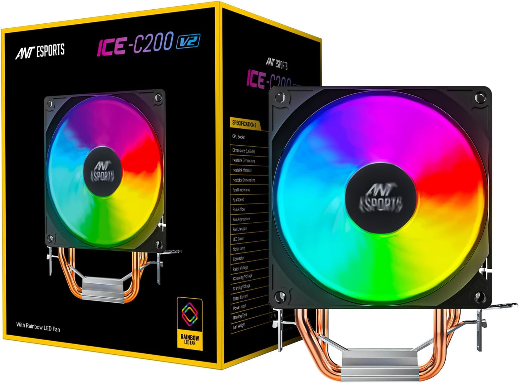 ICE-C200 CPU Cooler/CPU Fan with Rainbow LED Fan | Support - Intel LGA1150, LGA1151, LGA1155, LGA1156, LGA1200, LGA1700 & AMD FM1, FM2, AM2, AM3, AM4
