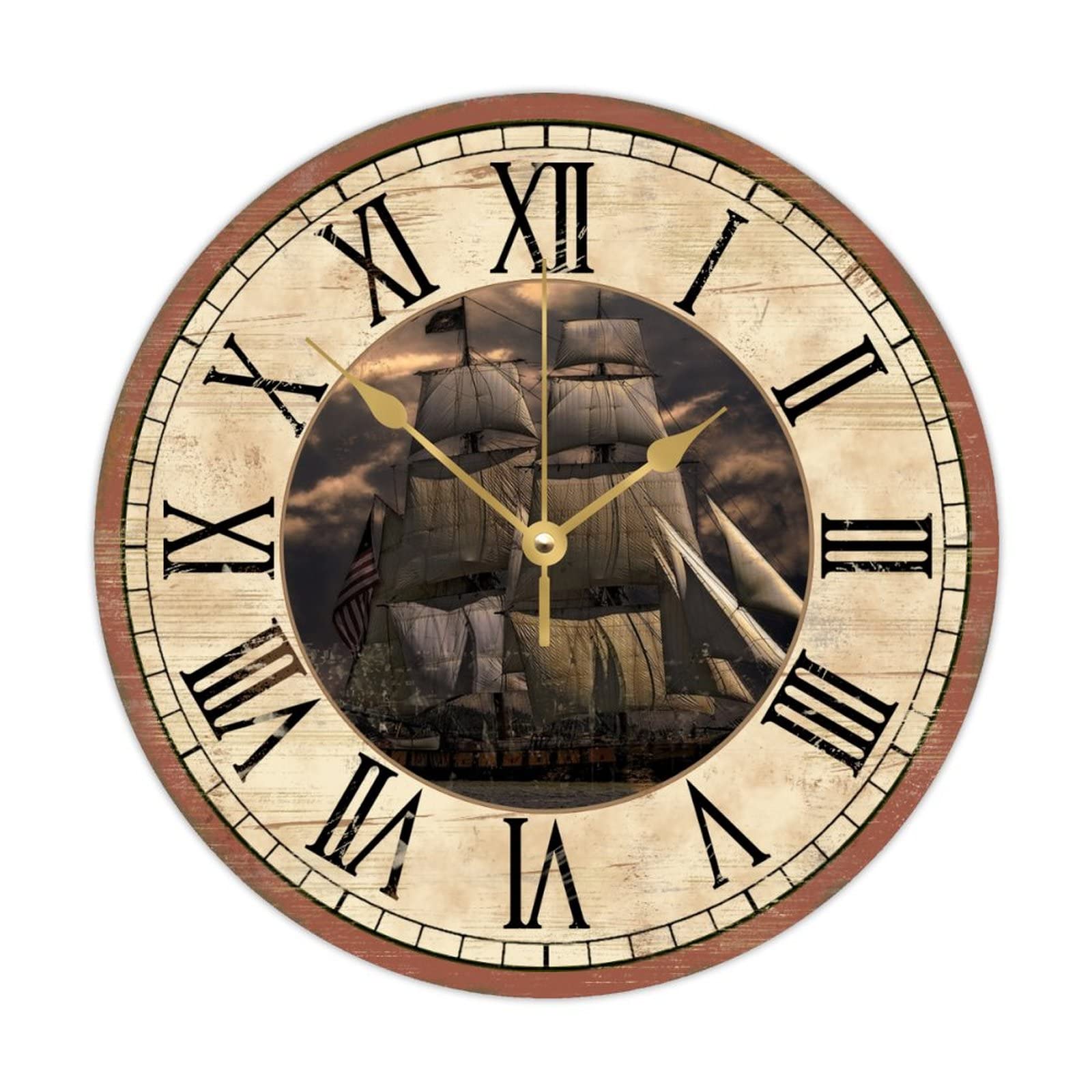 Horloge murale en bois pour voilier silencieuse sans tic-tac 38cm