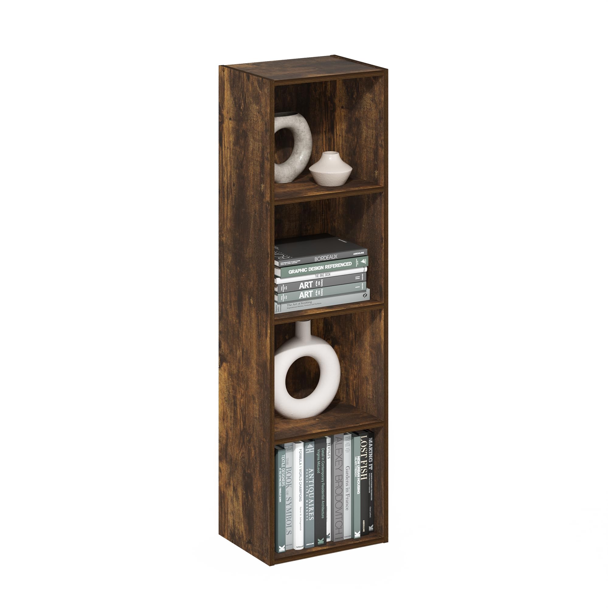 Furinno PASIR Book Shelf, 4-Tier Modern Bookshelf, Open Shelves Bookcase 9 x 12 x 42, for Living Room, Bedroom, Home Office, Amber PINE — image 1