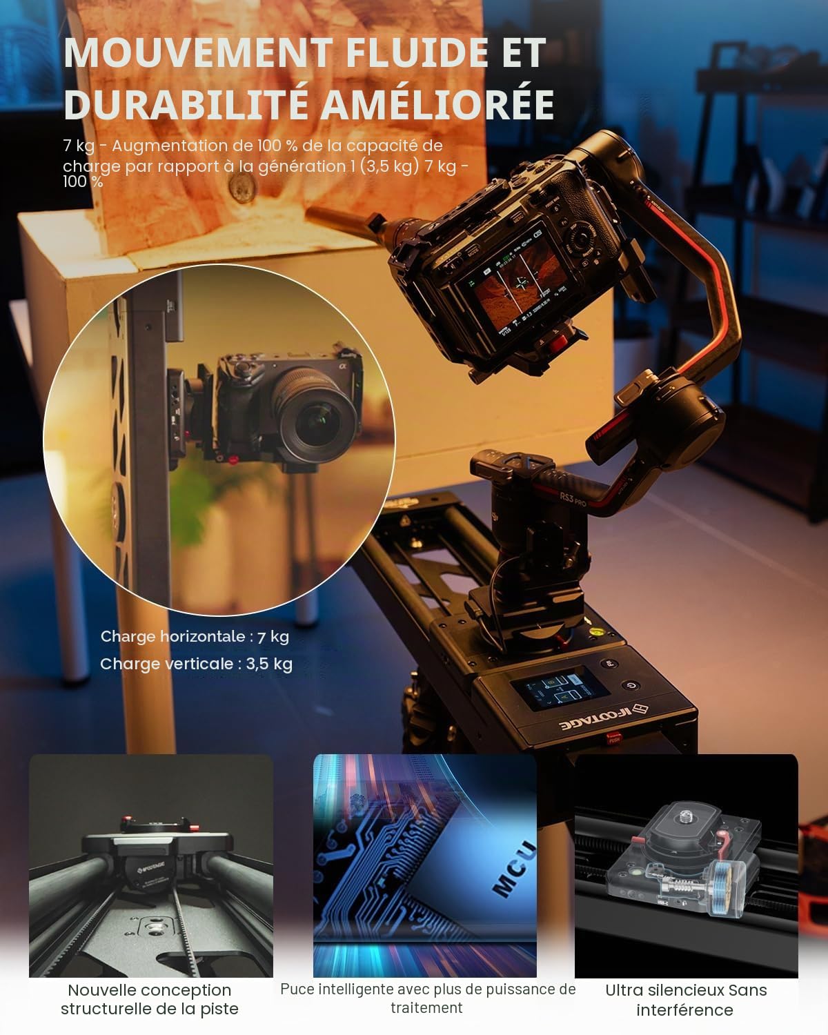 IFOOTAGE Shark Slider Nano II-660(66cm) Curseur de Caméra Motorisé,Contrôle par Écran Tactile Mobile App/IPS,Enregistrement Panoramique à 360°,Extrêmement Silencieux,Capacité de Charge Jusqu'à 3,5kg