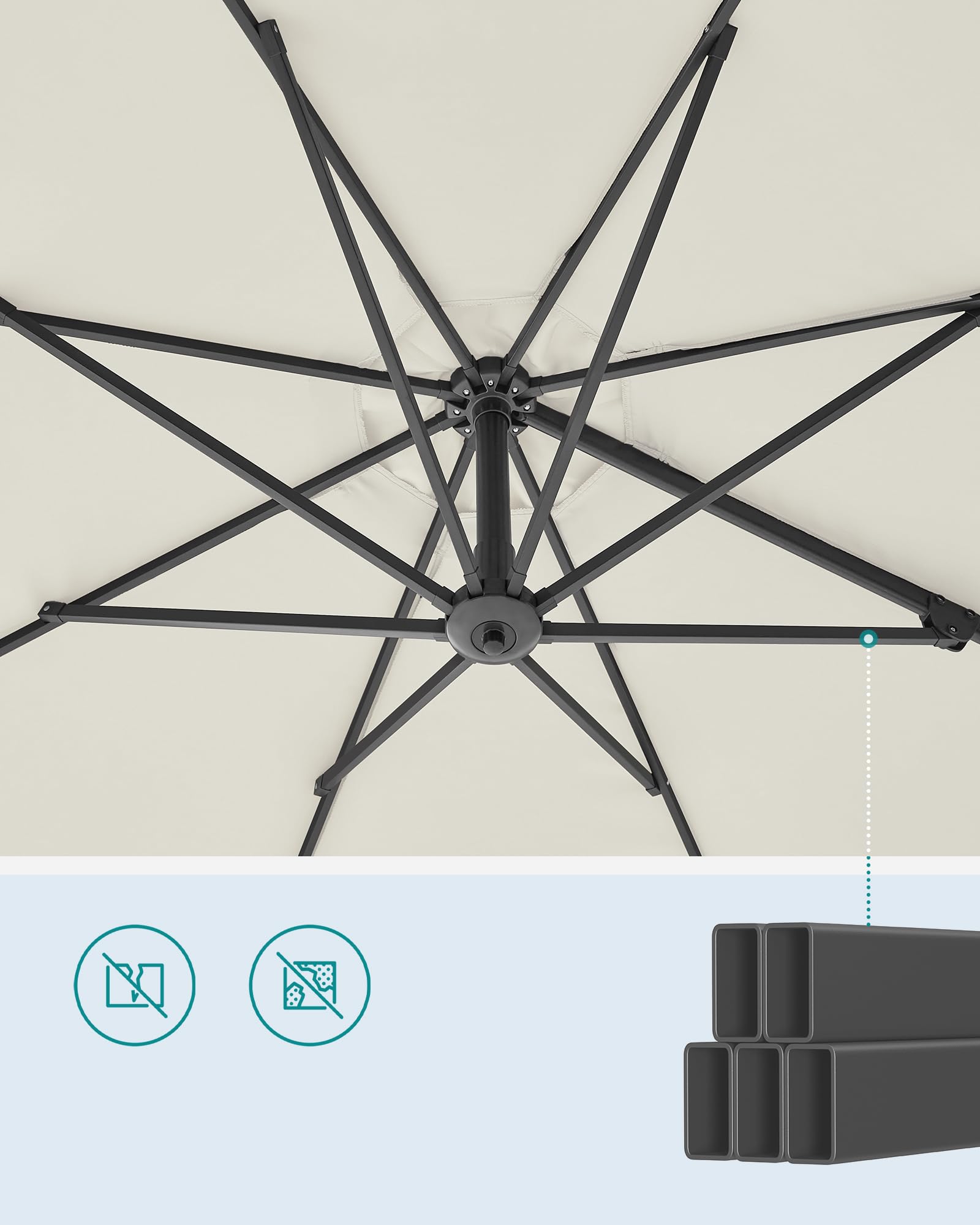 SONGMICS Parasol przeciwsłoneczny, 300 cm, UPF 50+, parasol ogrodowy, obracany o 360°, bezstopniowo regulowany kąt nachylenia, z korbą, stopka krzyżowa