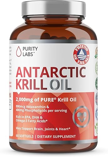 Purity Labs Aceite de krill antártico de 2000 mg Omega-3 con astaxantina 800mcg – Suplementos veganos para apoyar la memoria, el corazón, la salud