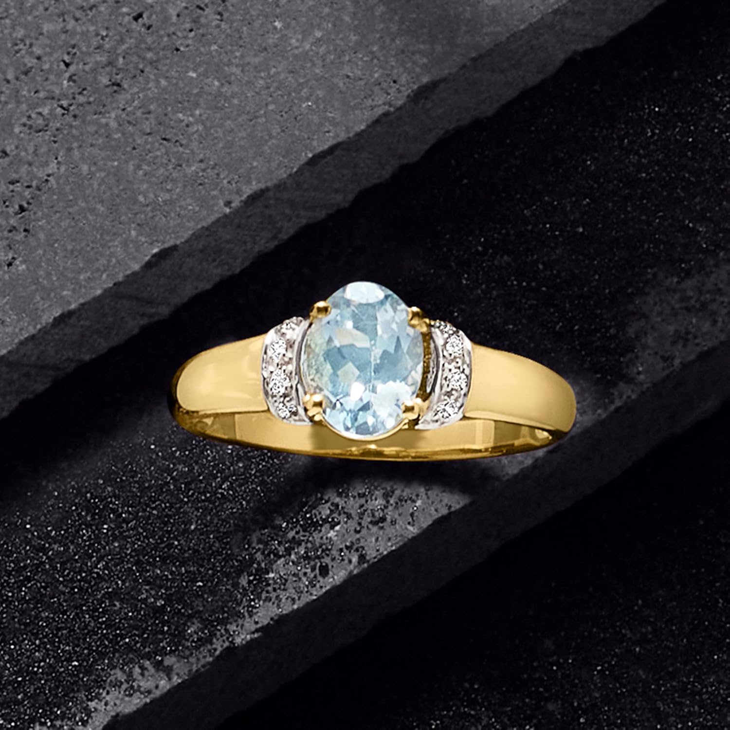 Ross-Simons 1.00 Carat Aquamarine Ring With Diamonds in 14kt Yellow Gold