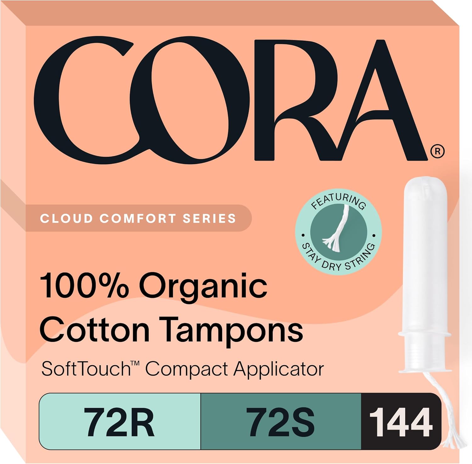 Cora Organic Cotton Tampons Multipack (72 Regular, 72 Super Tampons)