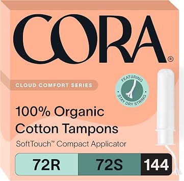 Cora Organic Cotton Tampons Multipack 72 Regular, 72 Super Tampons
