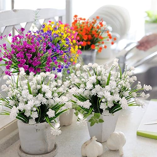 Miniatura 4 de 20 paquetes de flores artificiales para exteriores, no se decoloran, resistentes a los rayos UV, plantas de plástico sintético para colgar macetas,