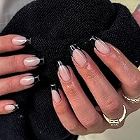 Vista 14 de 30 Uñas Postizas de Punta Francesa Negra a Presión, Uñas de Almendra Cortas para Presionar, Uñas Postizas Cortas en Forma de Almendra, Uñas