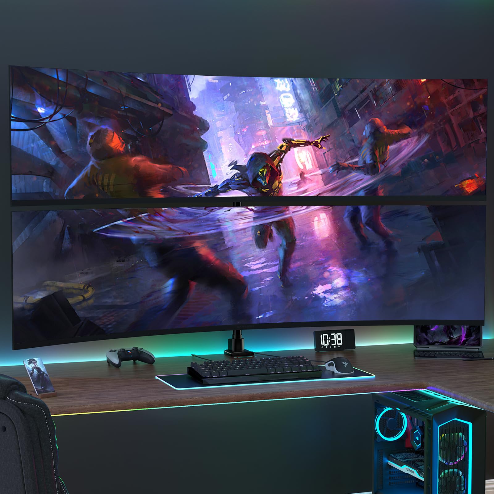 Supporto Doppio Monitor Verticale, Braccio Monitor Verticale Doppio Adatto a Due Schermi da 24 a 57 Pollici, Girevole, Inclinabile, Regolabile in Altezza