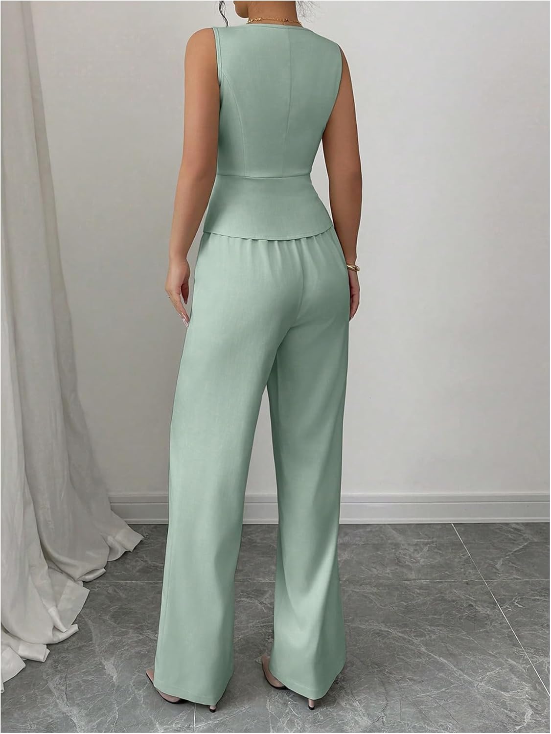 SOLY HUX Women's 2 Piece Business Casual Outfits Button Up V Neck Suit Vest and Pants Set - Image 2