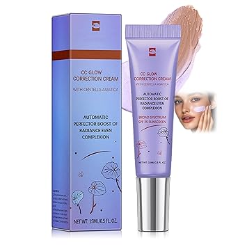 CC Glow Correcting Cream with Centella Asiatica, Full Coverage Lightweight Foundation Corrects Improve Dullness, Blurs Pores, Even Skin Tone Makeup and Skin Care Primer for Women, 0.5oz, 02