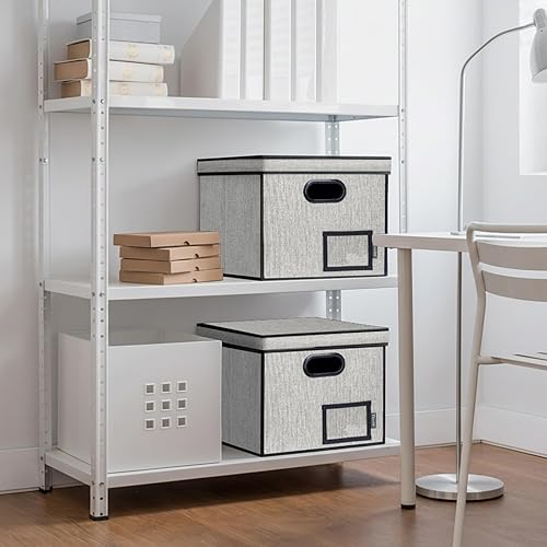 Miniatura 27 de BALEINE - Caja organizadora de archivos con tapa, organizador de carpetas plegable con riel de plástico, caja para carpetas colgantes para Gris