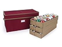 Covermates Keepsakes Adjustable Ornament Storage Box – Heavy-Duty Polyester, Padded Dividers & FlexGrid Trays – Protective Holiday Organizer with Stackable Walls & Label Window, Red