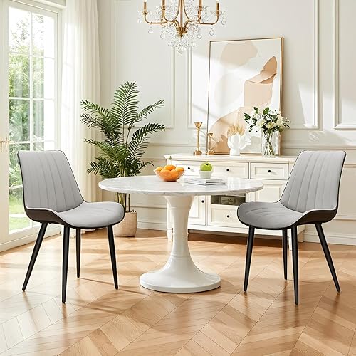 Miniatura 2 de Dining Chairs for Room, Table & Seating Chair Sets Kitchen - Modern Wave Pattern Upholstered Armless PU Leather Dining Chairs with Metal Legs, Set