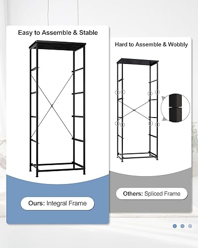 Miniatura 4 de Crestlive Products Torre de almacenamiento vertical para aparador, marco de acero resistente, parte superior de madera, contenedores de tela fáciles