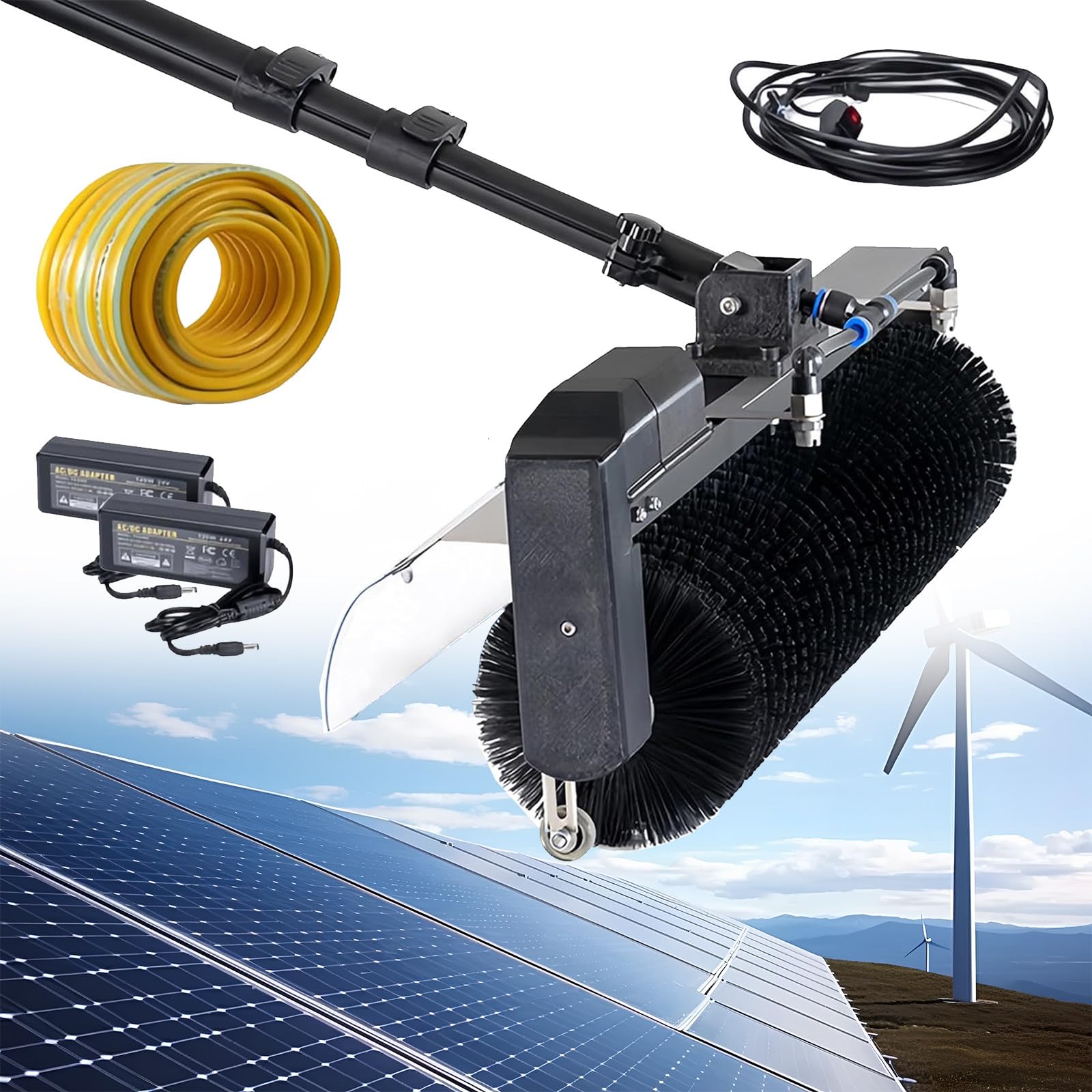 AYCDL Telescopic Solar Panel Cleaning Brush Kit - 5.5m/18ft Electric Roller Cleaner for Efficient Photovoltaic & Window Cleaning - Ideal for Home & Commercial Use,3.5m/11ft