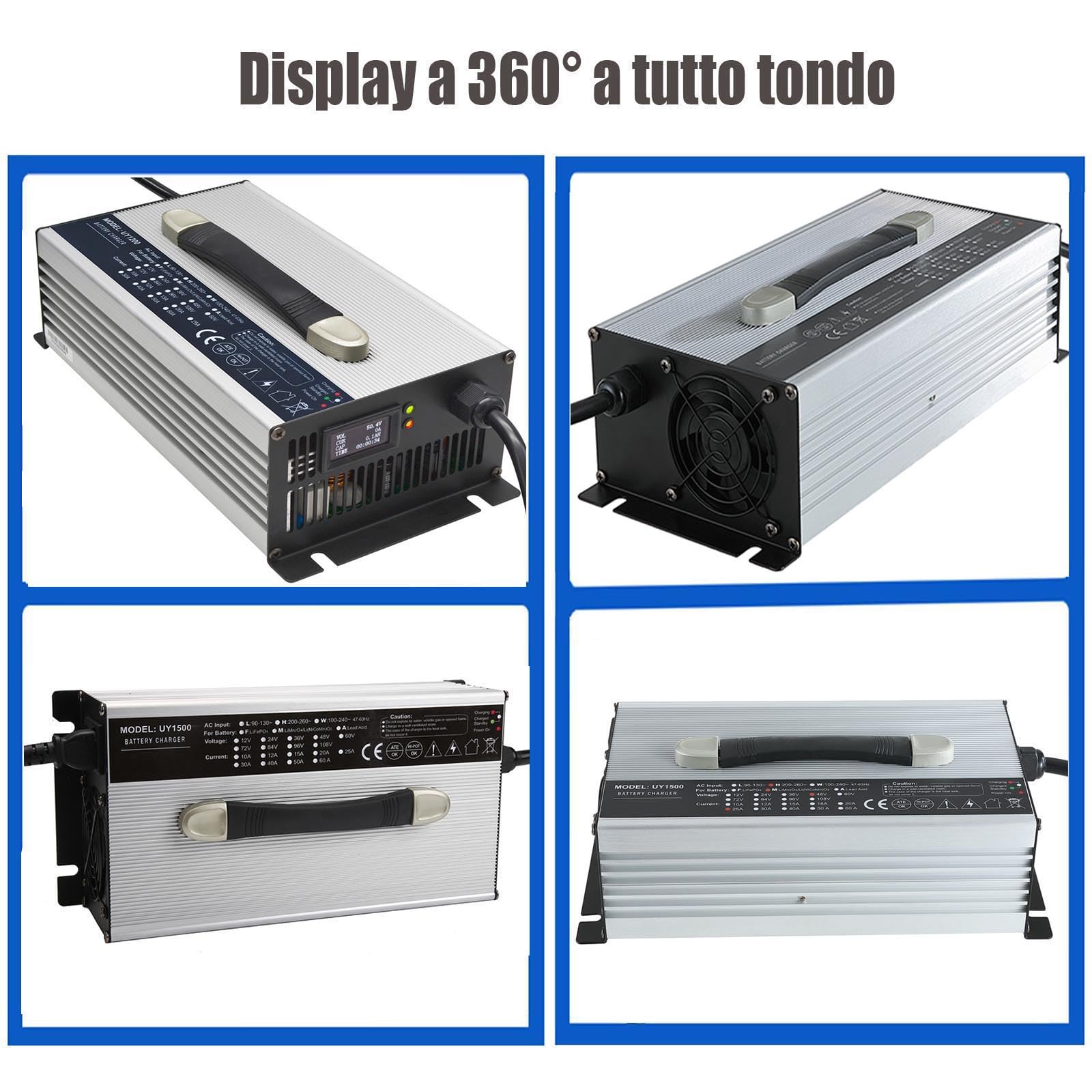 Cargador Batería 1500W, Cargador Carretilla Elevadora Eléctrica 24V 40A, Cargador Transpaleta con Pantalla LCD, Enchufe Anderson 50A/120A/175A/350A