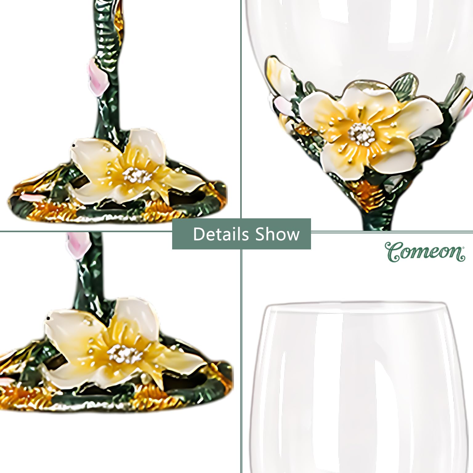 XUDREZ Painted Enamel Flower Lead-Free Wine Glasses,320ml/10.8 OZ Red/White Crystal Wine Glasses (Apricot Blossom Red) - Image 4