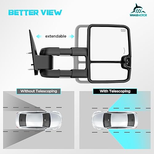 Miniatura 10 de Smoked Power - Espejos de remolque con calefacción compatibles con Chevy Silverado GMC Sierra 2007-2013 (2007 nuevo) 1500 2500 3500 HD, Tahoe