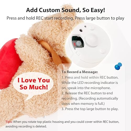 Miniatura 5 de EKSEN Mini grabadora de voz caja de voz de oso de peluche de 30 segundos dispositivo de grabadora de voz mensaje personalizado para animales