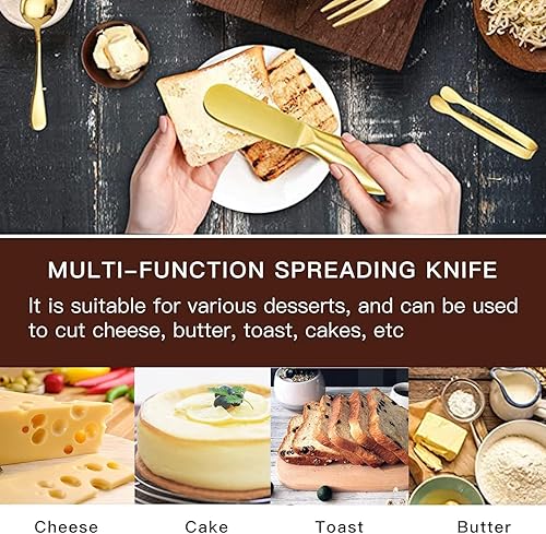 Miniatura 2 de HSHQING Juego de 4 cuchillos de mantequilla dorados, queso y mantequilla para uso en el desayuno en el hogar, cuchillos de lujo para condimentos de