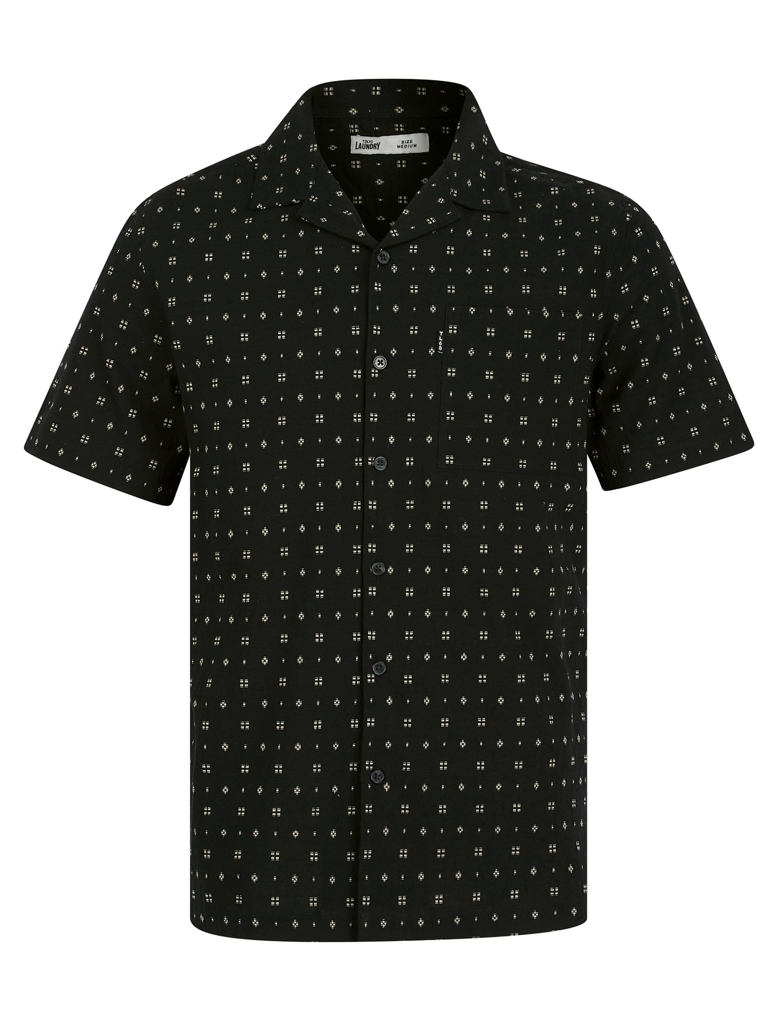 Tokyo Laundry Men's Jet Black 'Bastien' Lightweight Cotton Short Sleeve Cuban Collar Summer Shirt