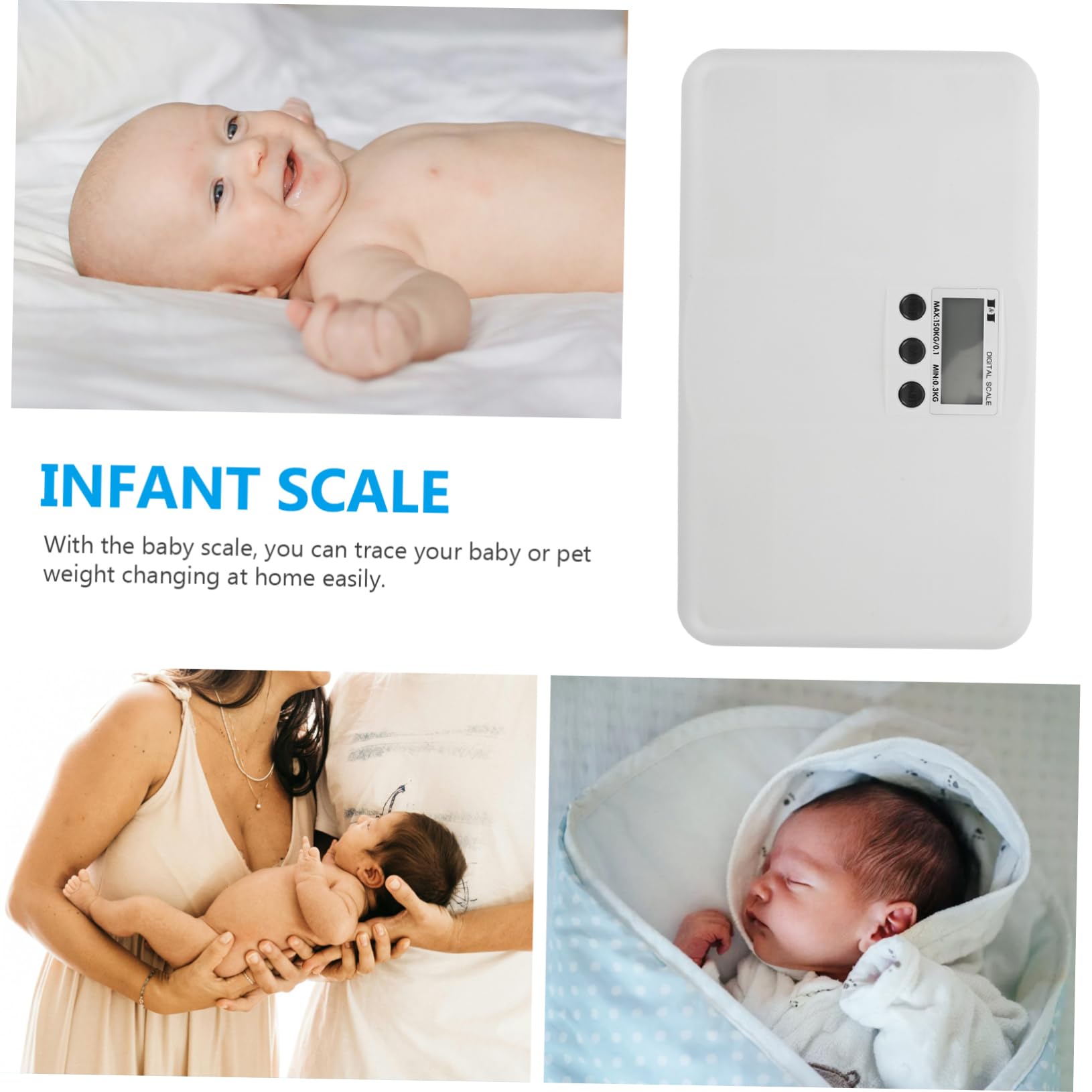 Elektronische Babywaage Haustierwaage 150kg, Weiße Kunststoffwaage | Digitale Anzeige, Einheitenumstellung, Flaches Klassisches Design, für Katzen und Welpen, 0, 3kg Start