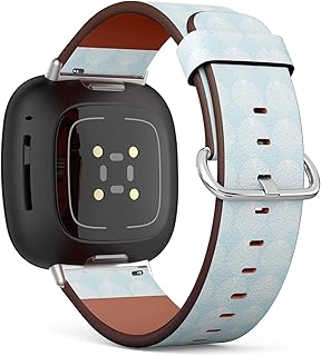 CJBROES Replacement Leather Watch Band, Compatible with Fitbit Versa 3 and Fitbit Sense of Wristband Bracelet Accessory - Blue Guilloche