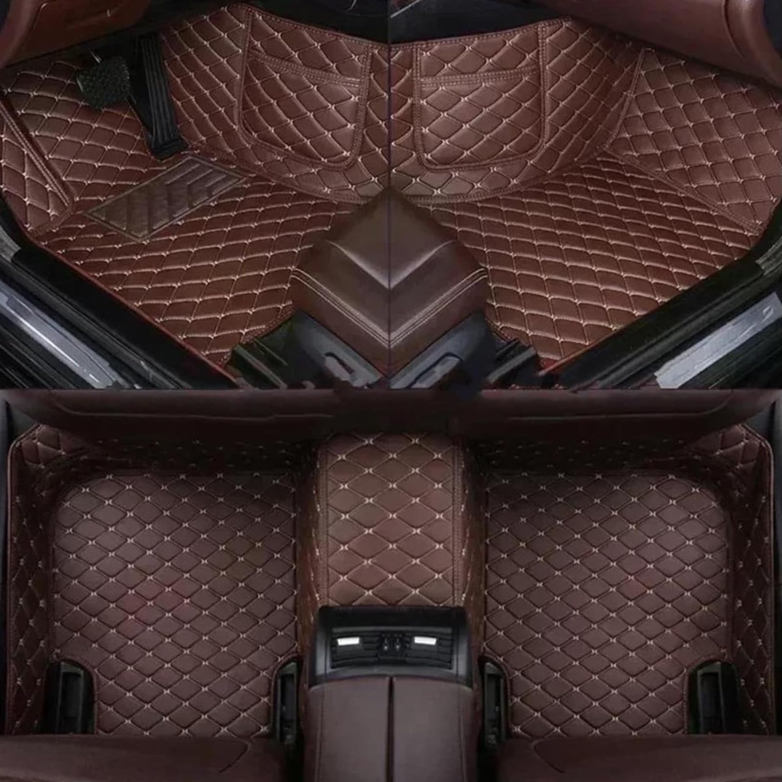 Car Floor Mats Custom for VW Touareg III /(CR)/2019 2020 2021 2022 2023, Automotive Leather Liners Carpets Protection Accessories, Luxury Front Rear Row Foot Cargo Waterproof Pads, D/Coffee