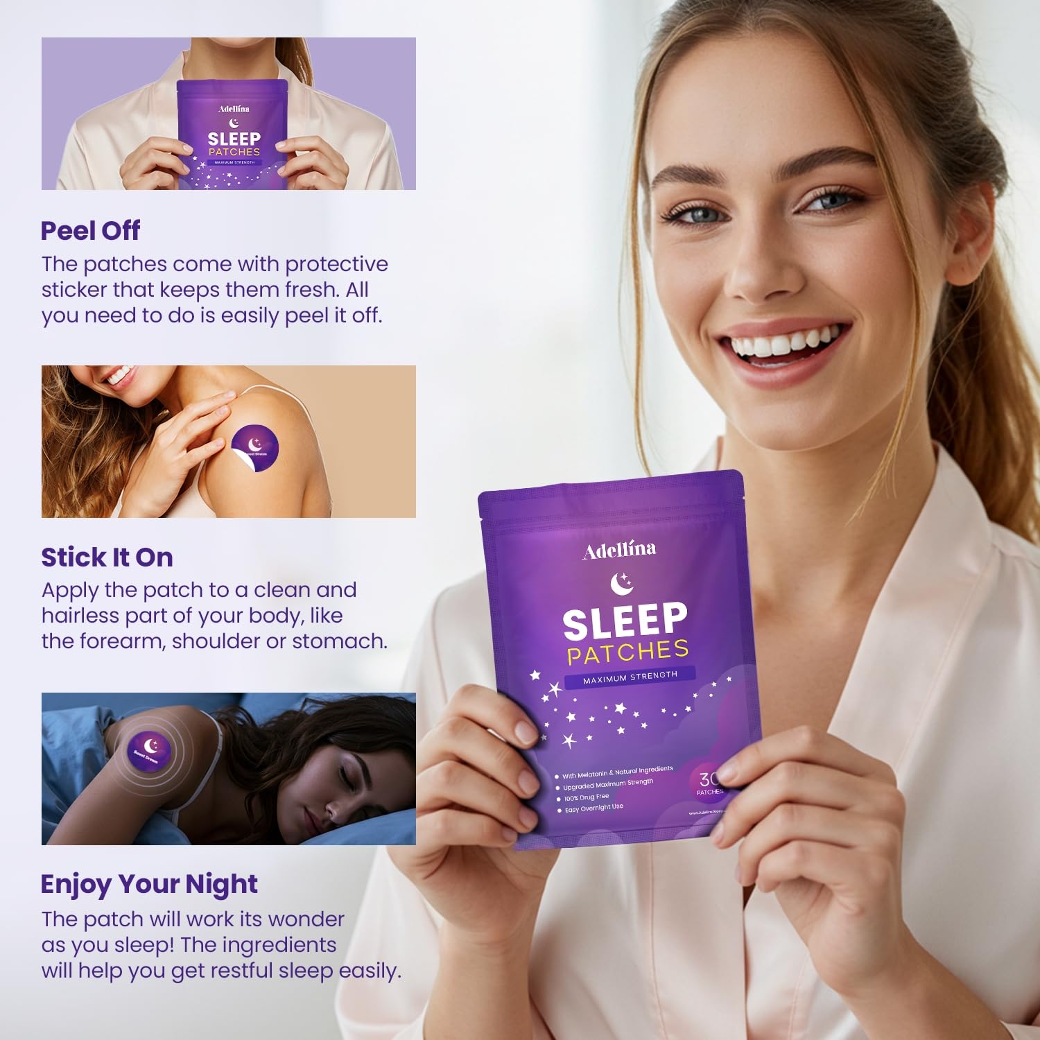 Sleep Patches for Adults Extra Strength: Easy-to-Apply Sleep Patch with Melatonin & Valerian 30 Patches (Purple) — Amazon image 5