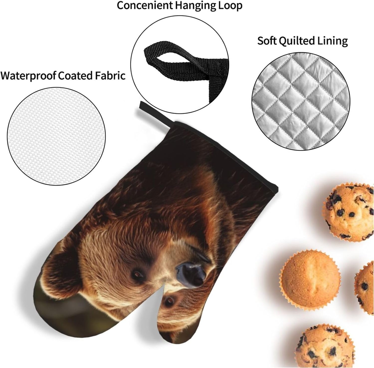 Oven Mitts and Pot Holders 4 pcs Set Oven Glove for Cooking Grizzly Bear Oven Mitt Heat Resistant Kitchen Oven Gloves and Hot Pads Non-Slip Cooking Gloves for Baking Kitchen Hot Pads for Grilling