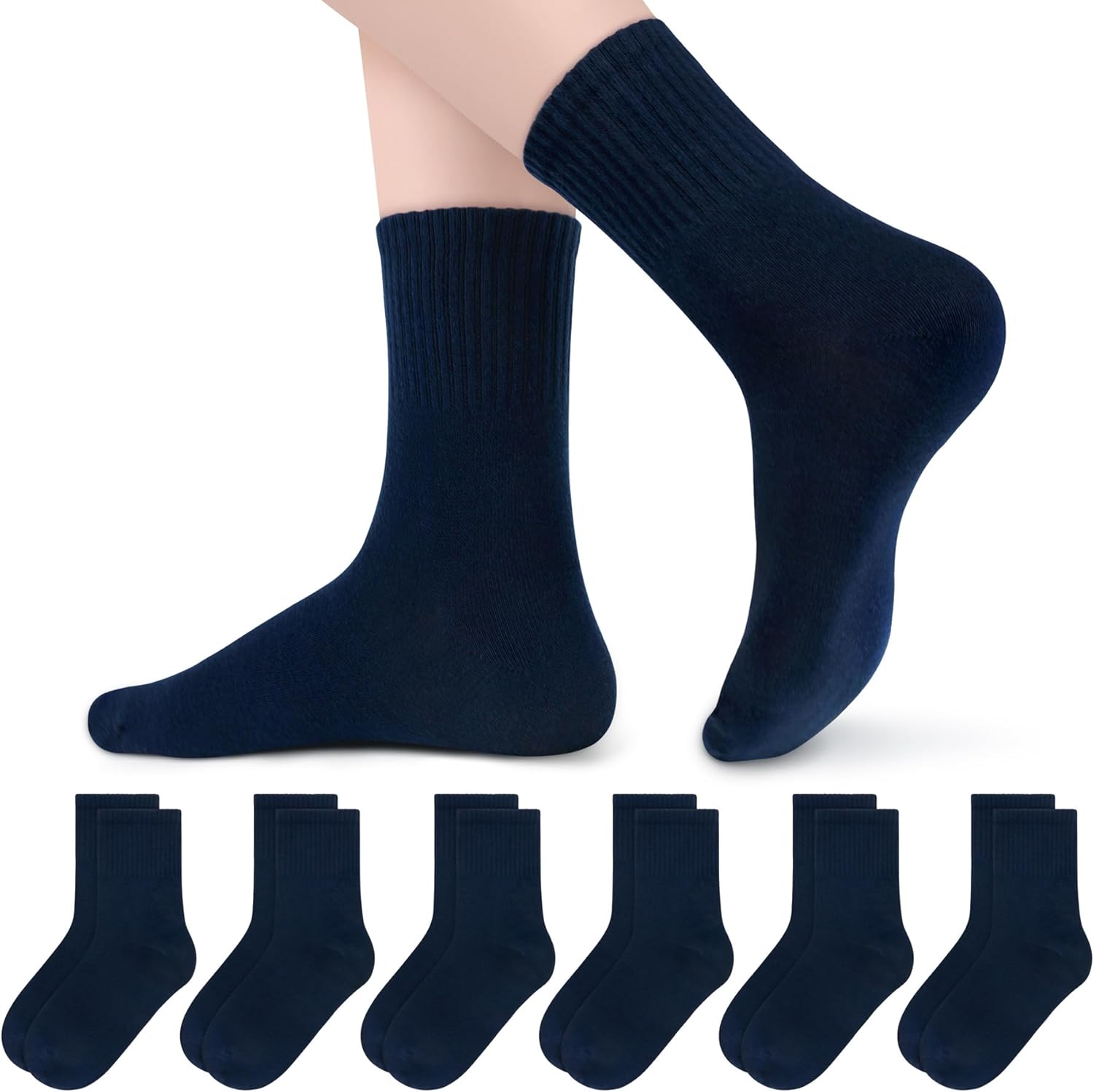 Olreco 6 Pack Girls Crew Socks Boys Socks Cotton Seamless Socks for Kids Crew Socks Toddler Dress Socks School Socks for Girl