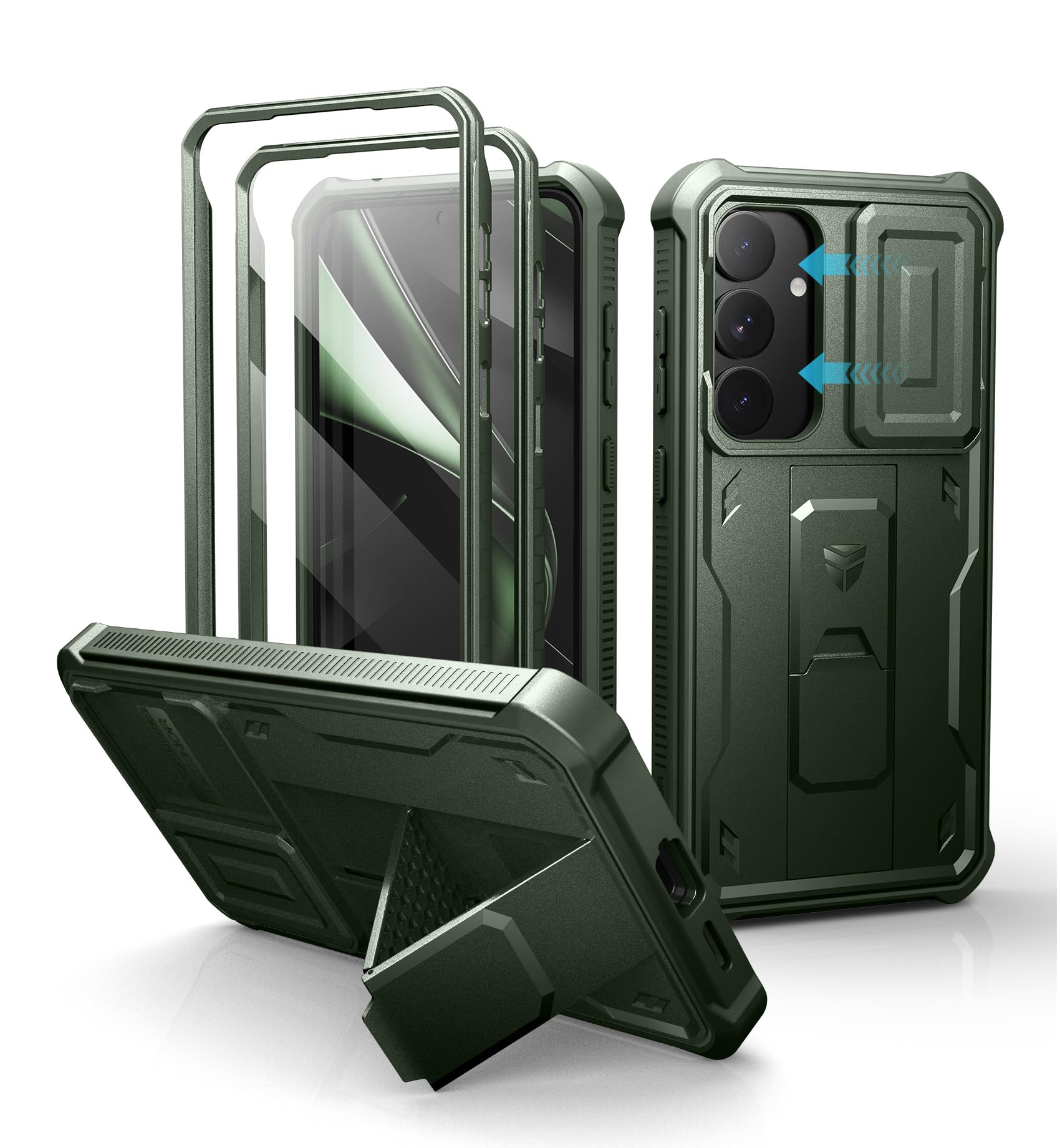 Dexnor for Samsung Galaxy S25 Plus Case with Built-in Slide Camera Cover &amp; Screen Protector &amp; Kickstand,Heavy-Duty Shockproof Rugged Case Full-Body Bumper Cover for Galaxy S25 Plus(2025),Army Green