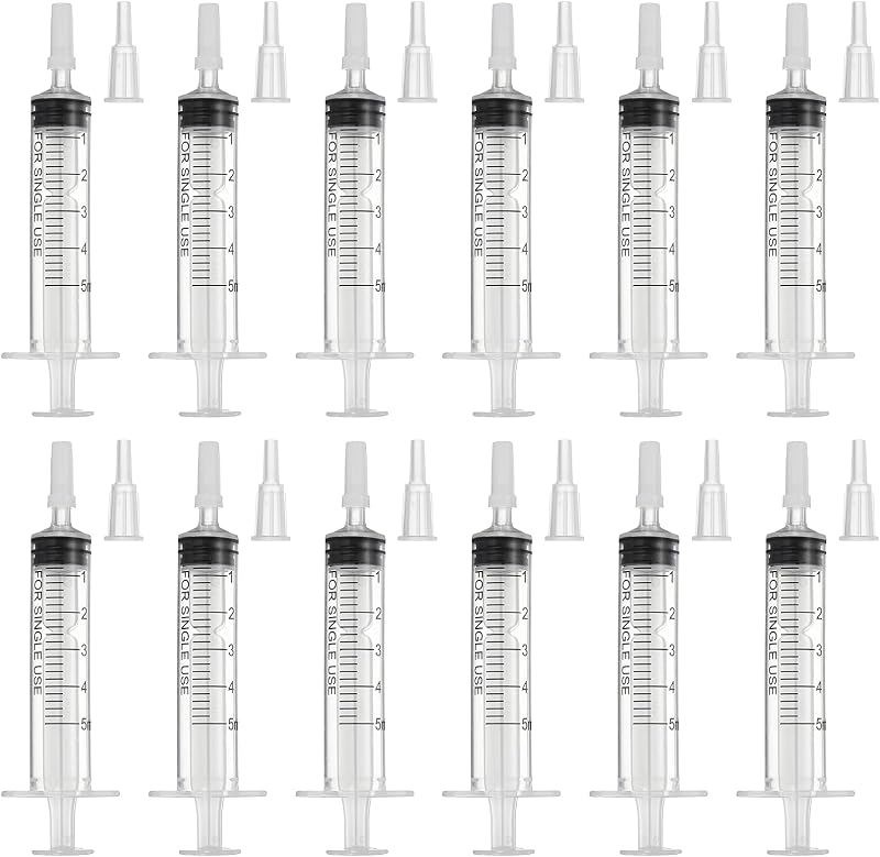 PATIKIL 12Pcs DTF Syringes Printer Cleaning Kits, 5ML DTF Syringes with 12 White Caps and Adapters No Needle for Printer Nozzle Ink Line Flushing Bubble Removal