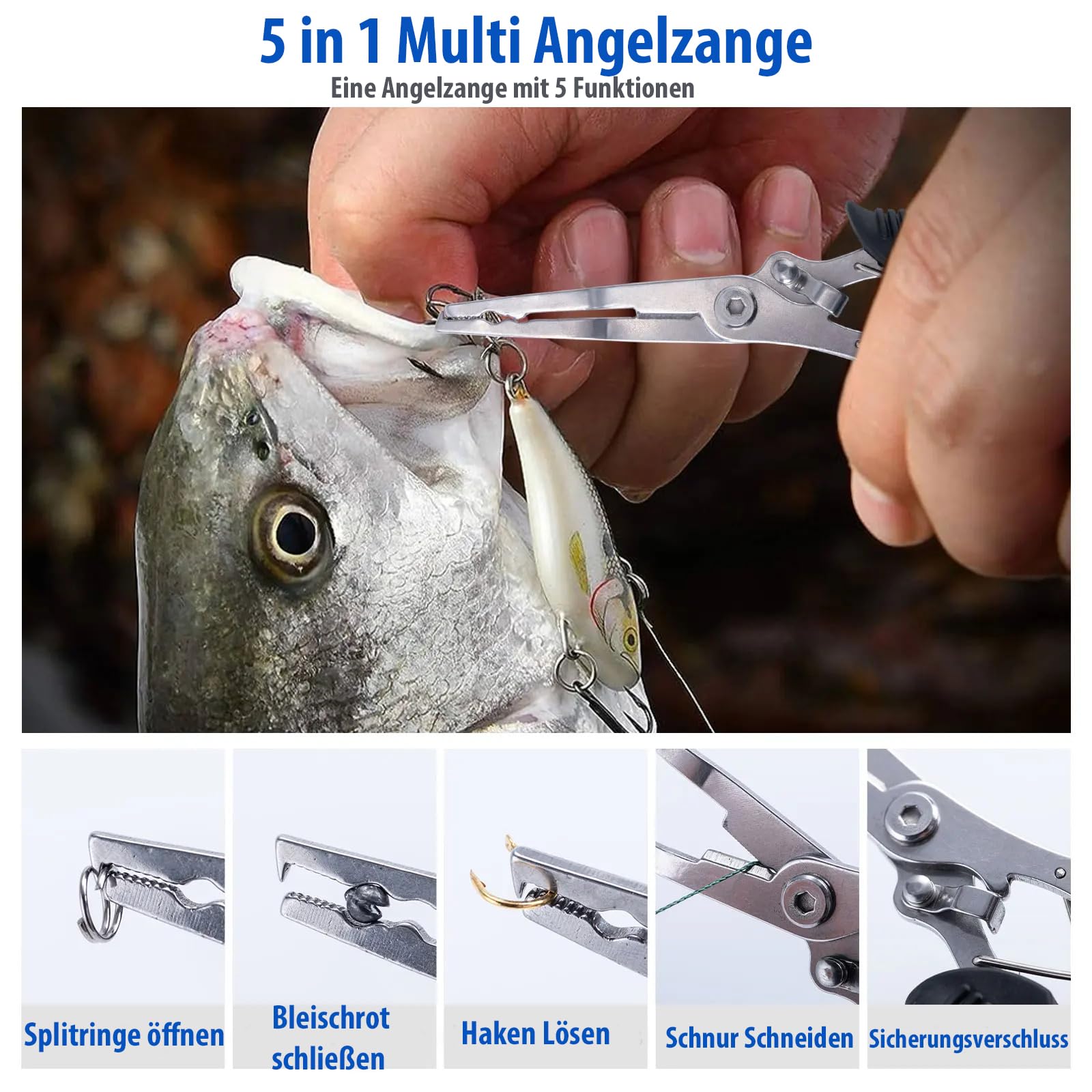 Angelset Komplett für Einsteiger & Profis Multifunktionale Angelbox mit Filiermesser, Maßband, Hakenlöser, Fischgreifer, Schere, Multizange & Schneidebrett Perfektes Fischen Set & Angelkoffer Zubehör