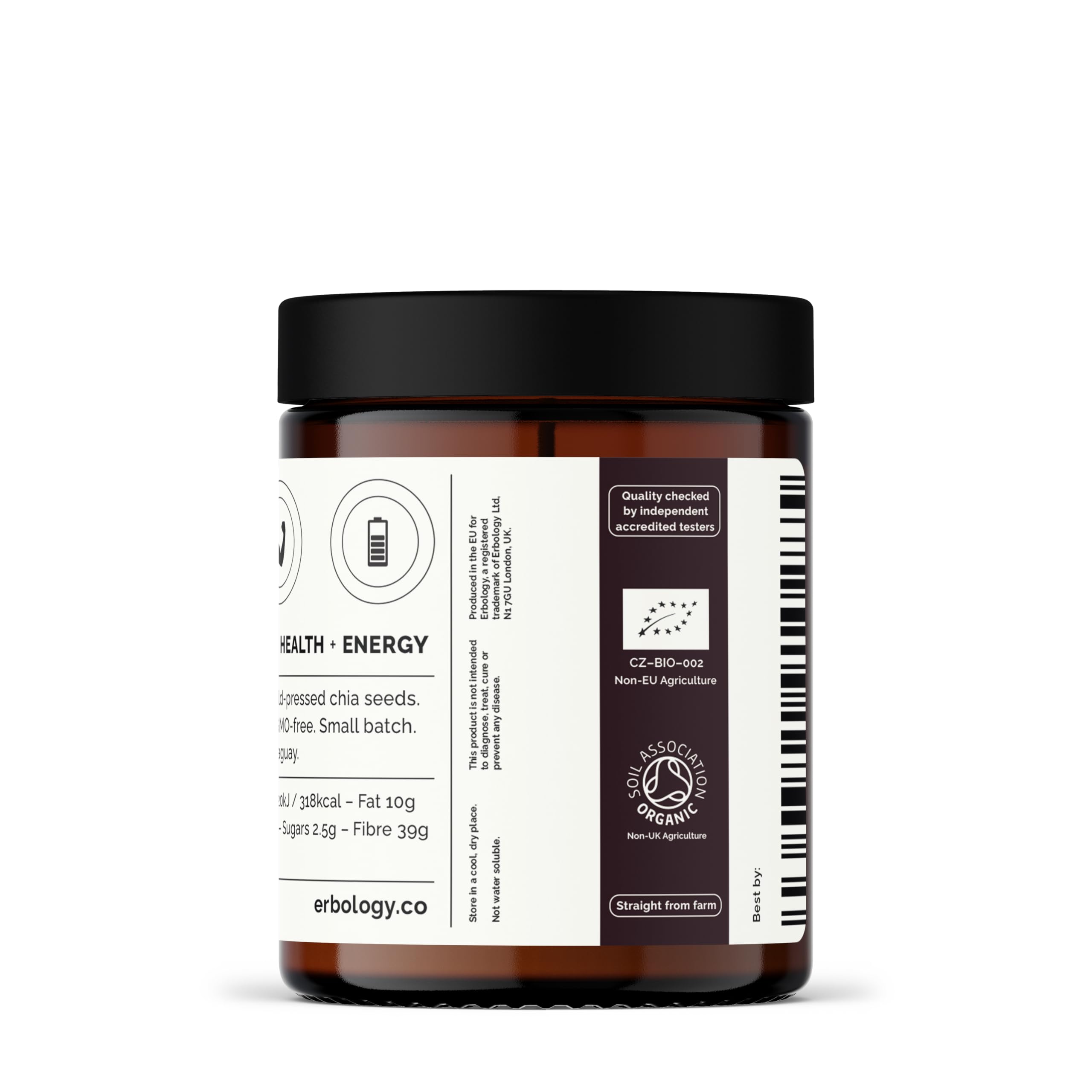 100% Poudre de Chia Bio 125 g - Pressée à Froid - Riche en Fibres et en Protéines - Riche en Minéraux - Crue, Végétalienne et Sans Gluten - Sans OGM - Sans Additifs ni Conservateurs