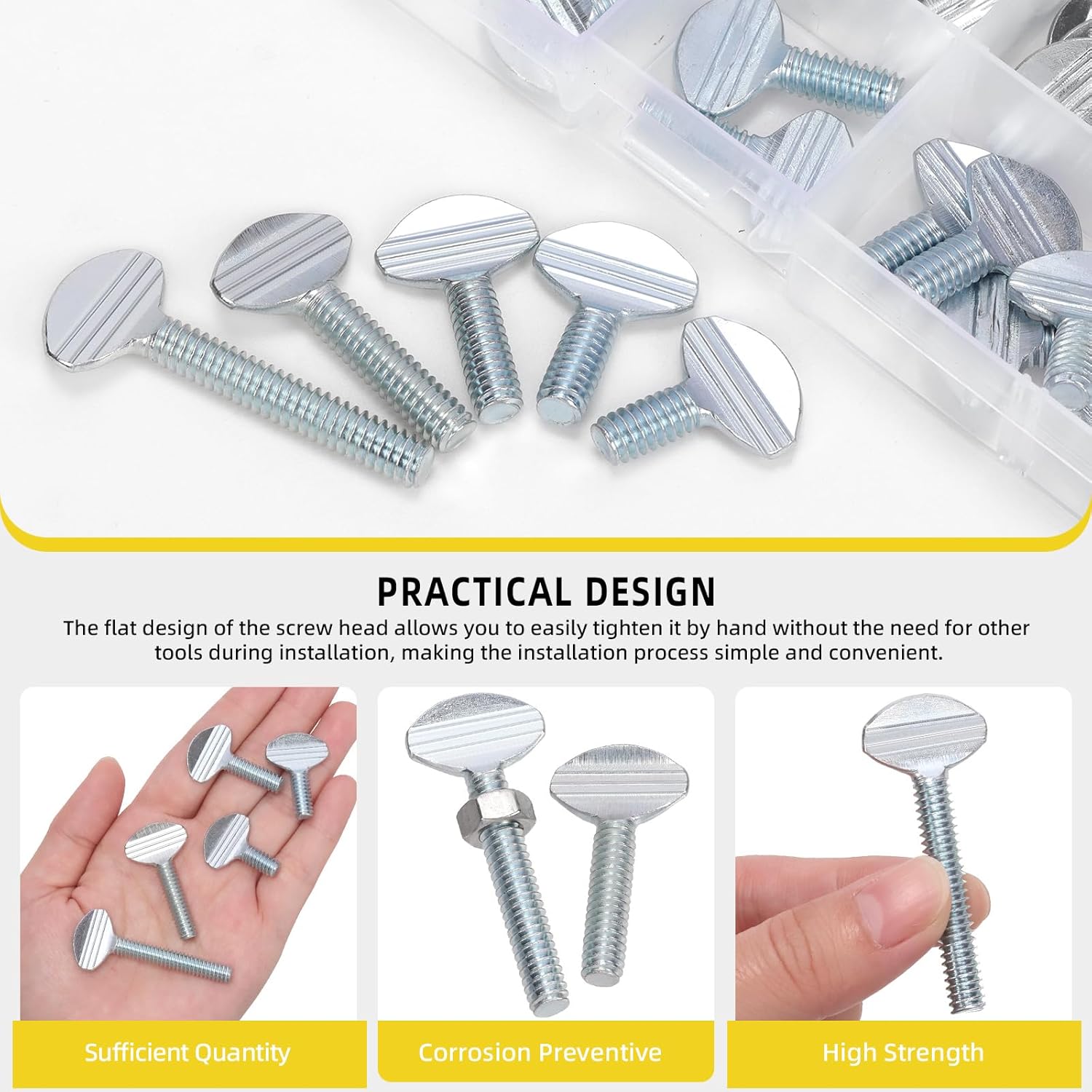 50Pcs 1/4"-20 Thread Thumb Screws, Carbon Steel Galvanized Rack Screw Finger Tight Racket Screw, 1/4"-20 x 1/2”, 1/4"-20 x 5/8”, 1/4"-20 x 3/4”, 1/4"-20 x 1”, 1/4"-20 x 1-1/2”