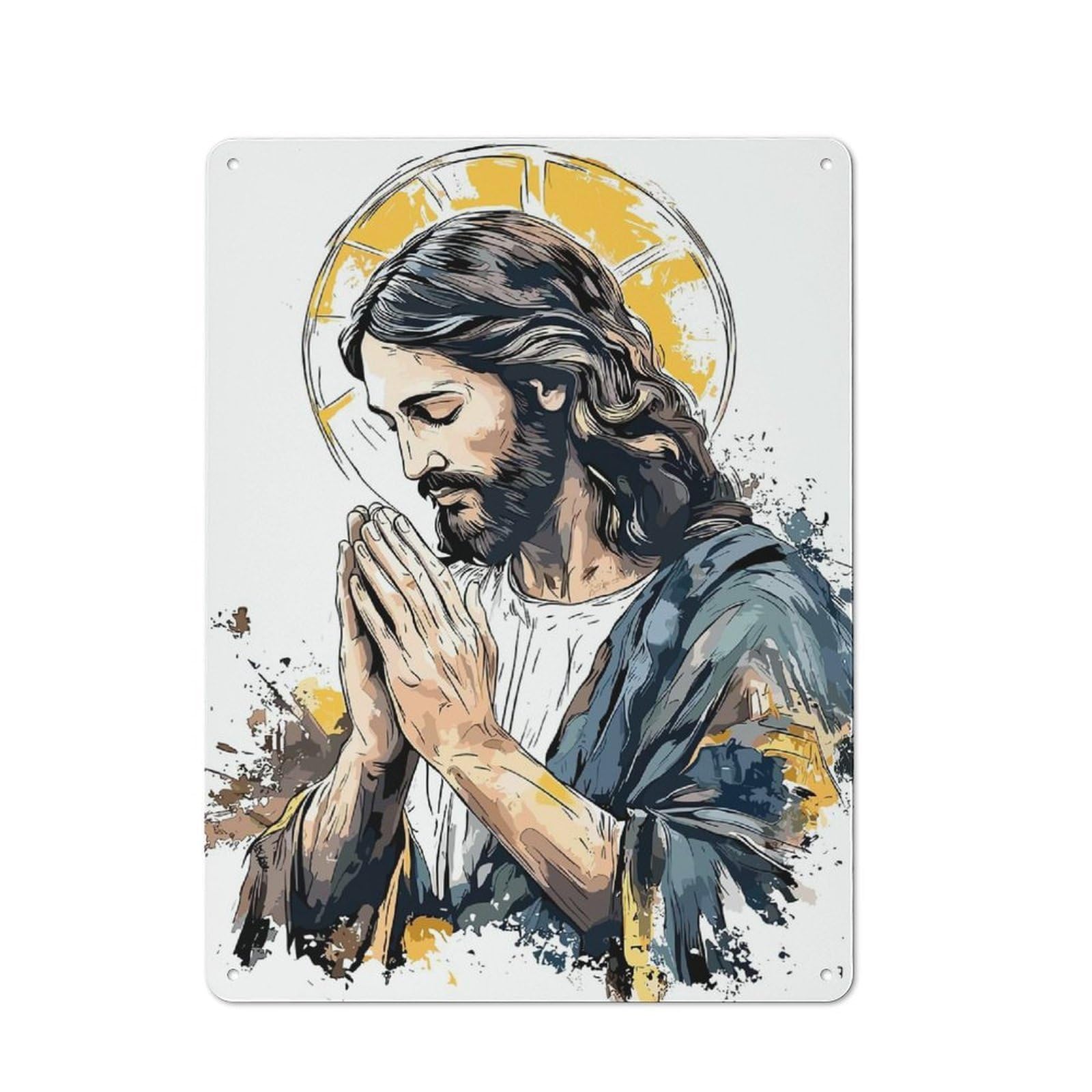 Junmoney Jesus Christ In Prayer Illustration Retro Metal Sign 40X30cm Featuring For Bar Or Restaurant, For Bar Decor Enthusiasts