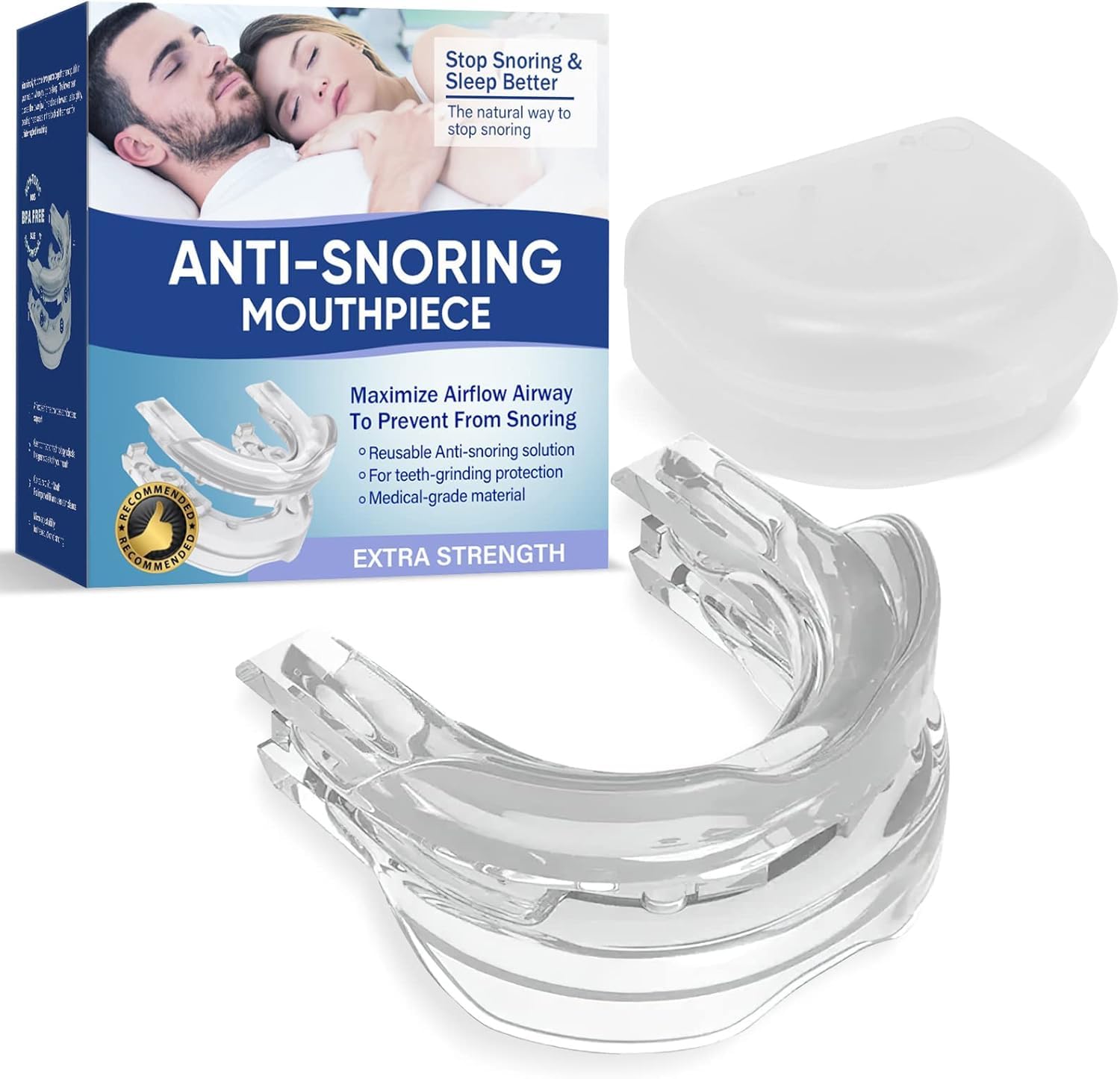 Anti Snoring Device, Stop Snoring Solution Snore Guard Stop Device, Anti Snored Mouthpiece Oral Appliance Improve Sleep Quality, Reusable & Comfortable (White)