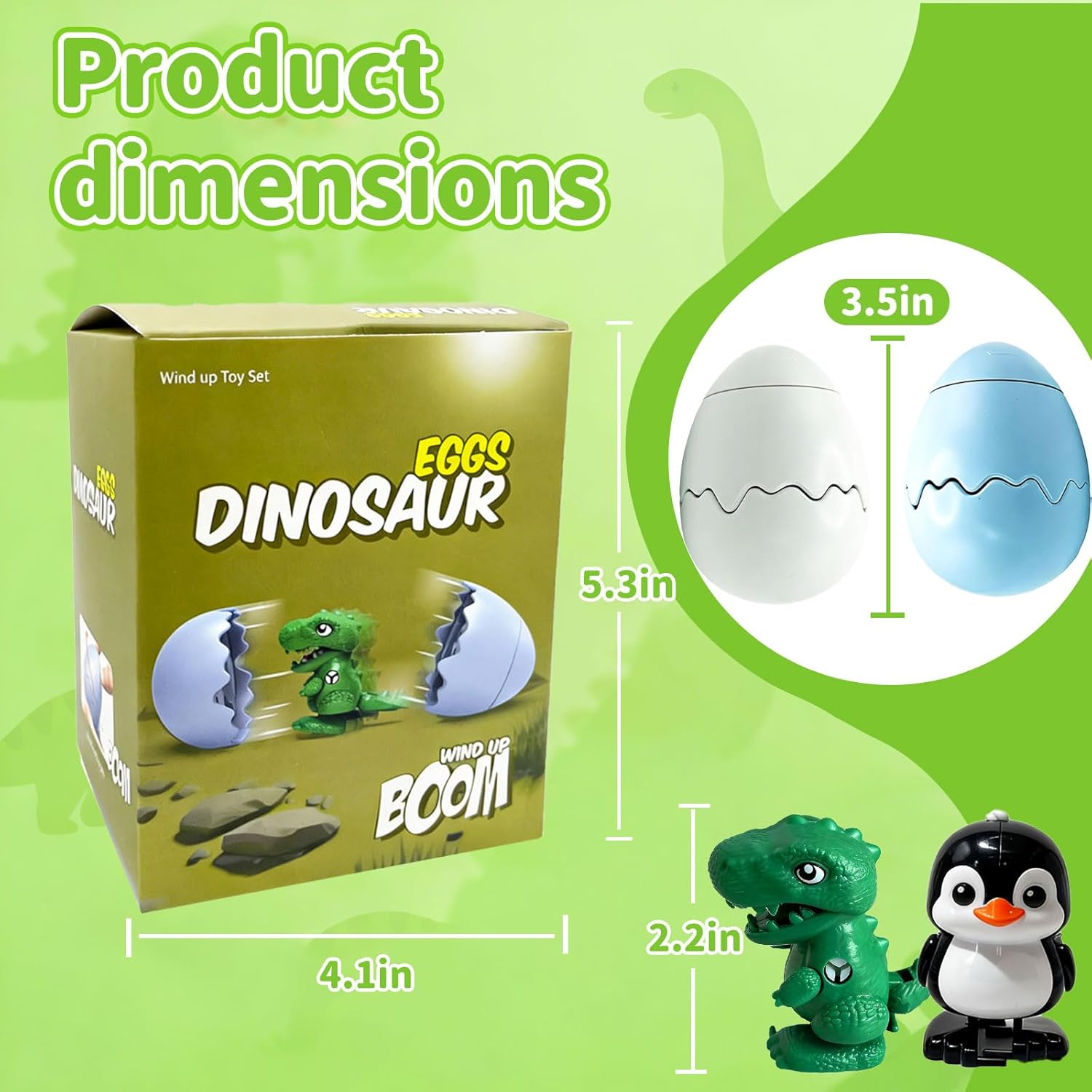 2PCS Wind-Up Surprise Eggs, Hatching Dinosaur Egg Toy for Kids, Rotate the Egg to Hatch a Walking Animal, Reusable Clockwork Fun Animal Toy for Boys and Girls, Idea Gift Easter Basket Stuffers