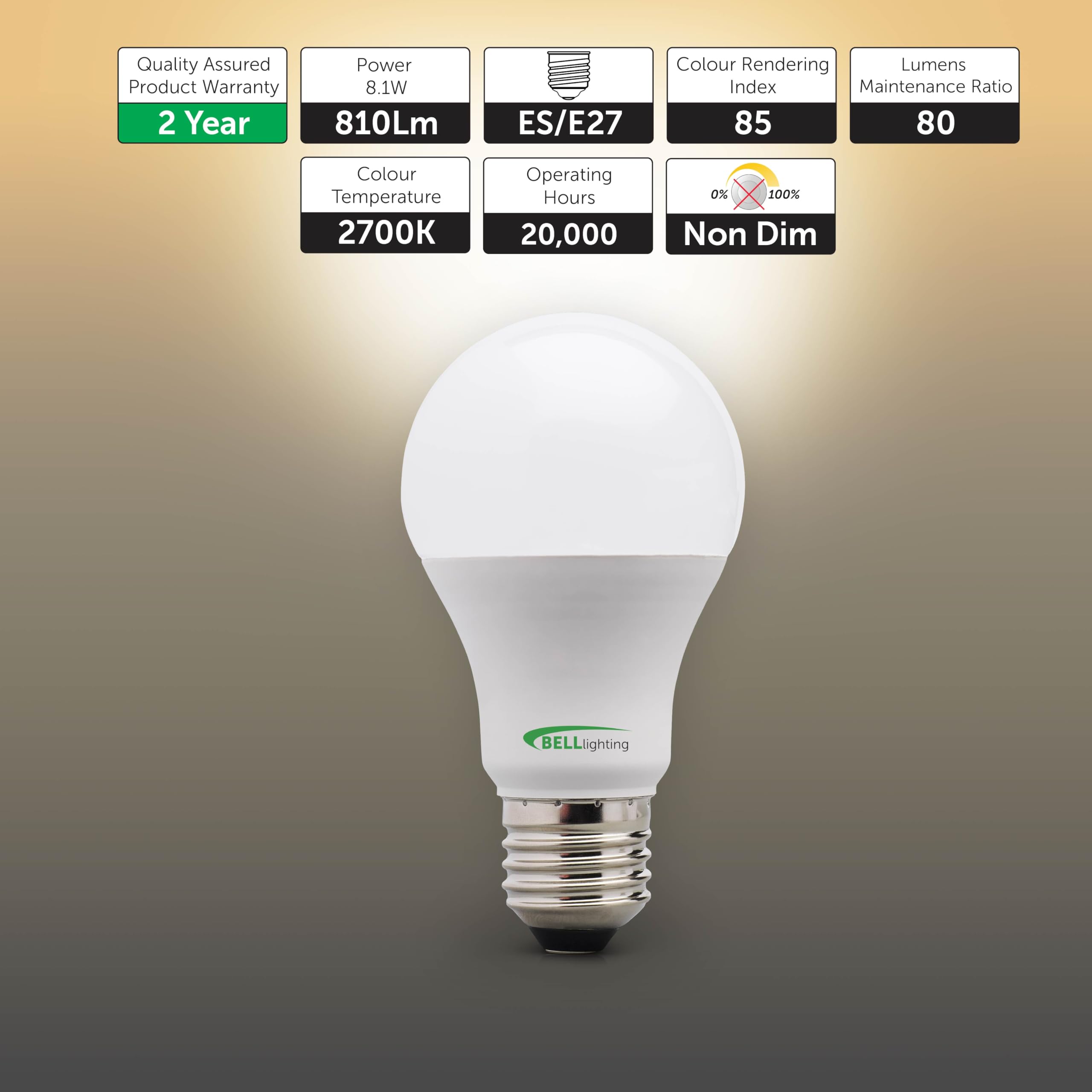 BELL Lighting E27 Edison Screw Cap Light Bulb LED GLS 6 Pack, Warm White - 2700k - Image 2