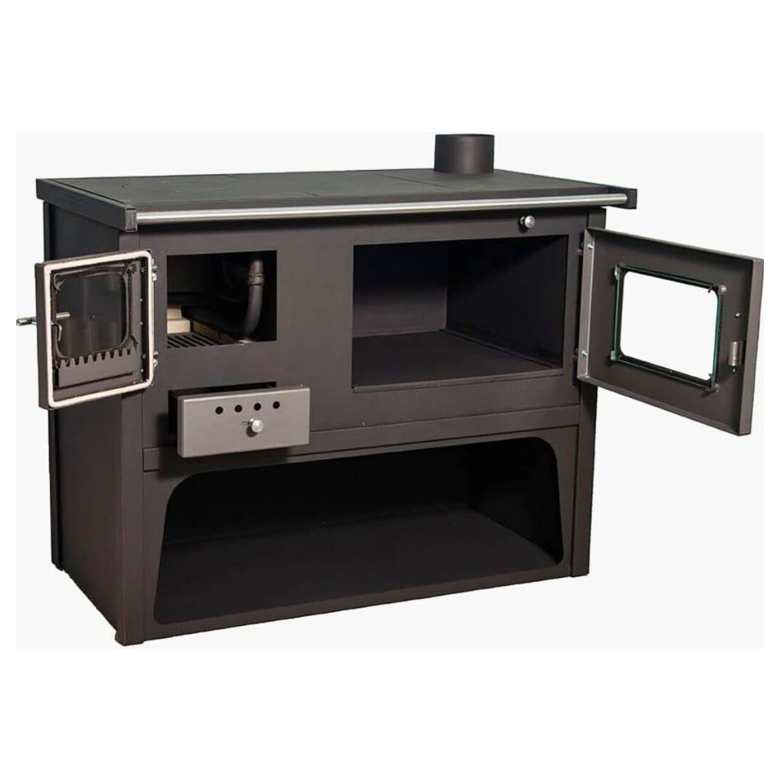 Megashopitalia Stufa a Legna Cucina a Legna con Forno in Acciaio Venezia Maxi 10,3-15 kW Piano Cottura