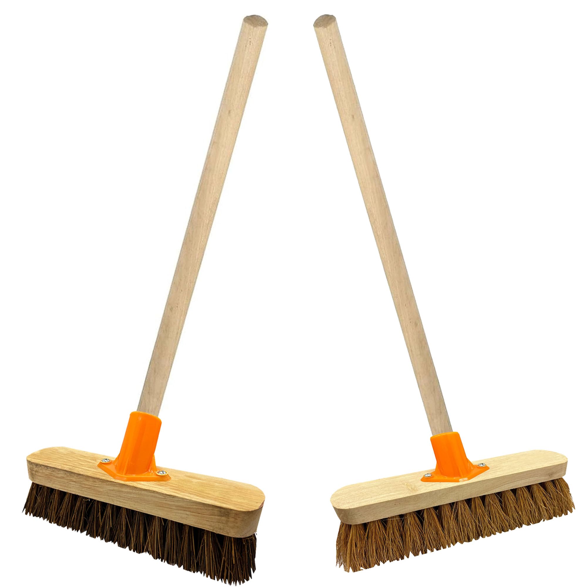 Traditional Wooden Sweeping Brushes Indoor/Outdoor With Handle 10" Coco & 12" Bassine With Support Bracket Home, Garage & Yard Sweeping Broom (2, 12" Bassine (With Support Bracket & Handle))