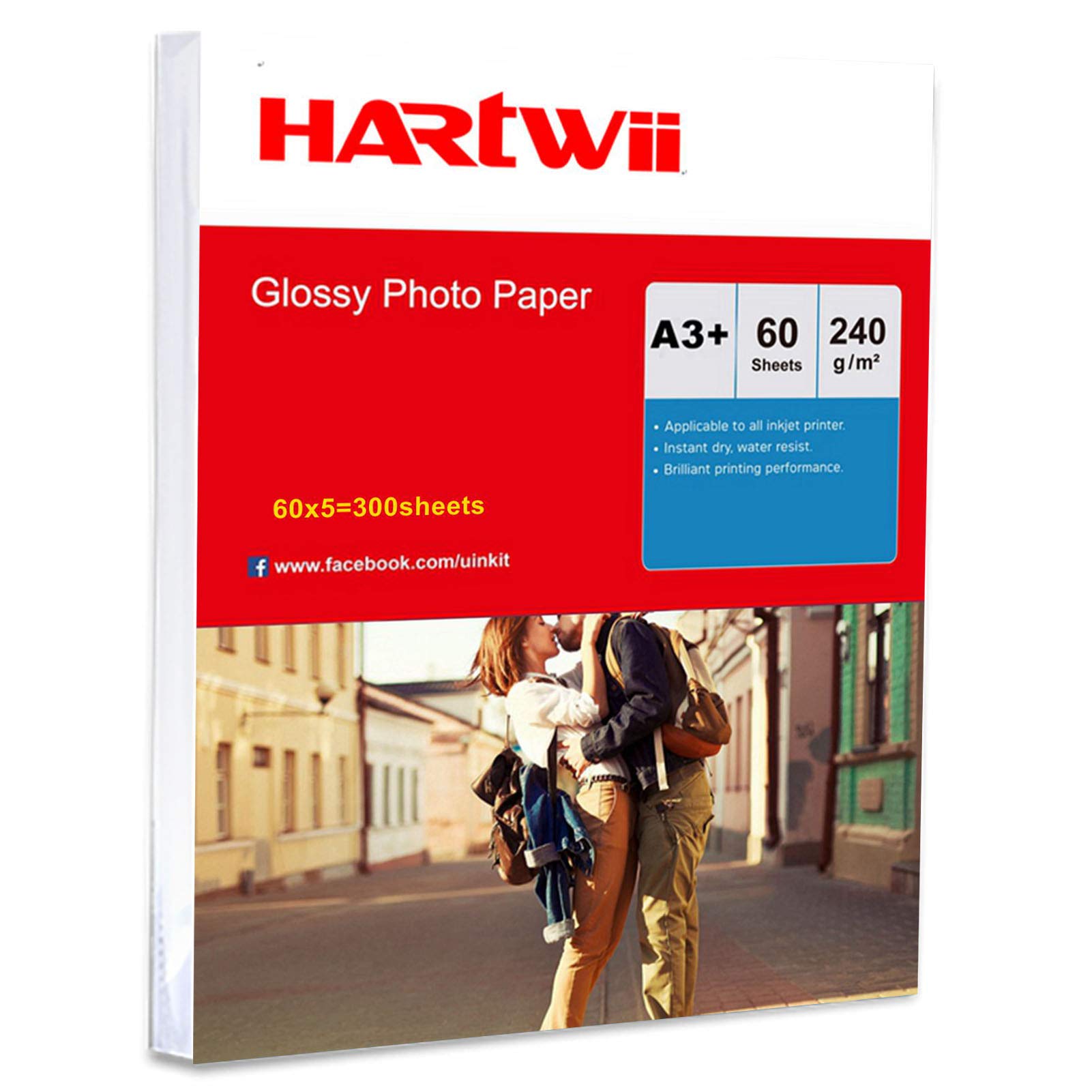 Papel fotográfico A3 Plus de 13 x 19 alto brillo – A3 + 240 g/m² – papel de inyección de tinta superblanco brillante de grosor medio Hartwii 240Gsm x 300sheets pack