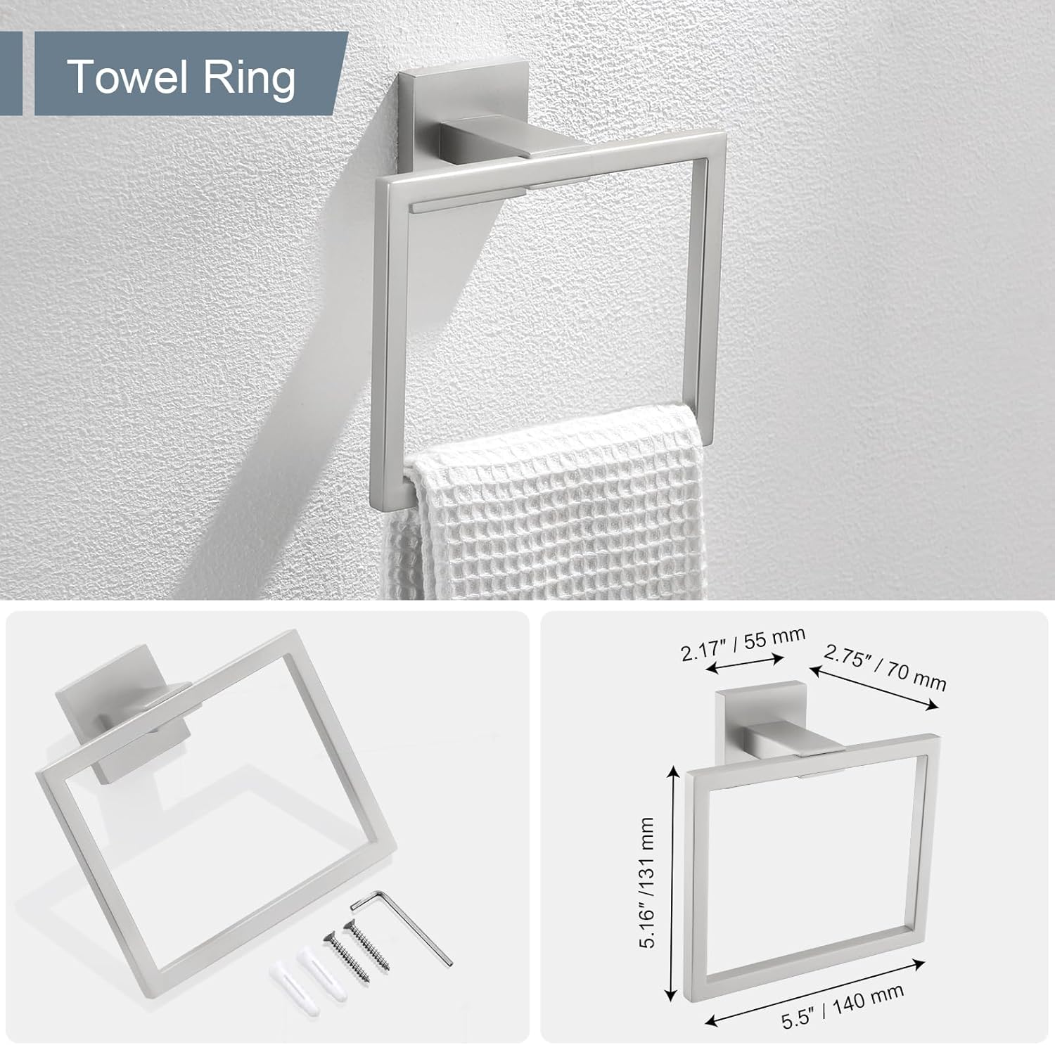 YACVCL Towel Holder & Toilet Paper Holder Brushed, Bathroom Hardware Set, Stainless Steel Hand Towel Ring Bar, Wall Mounted Towel Hanger Tissue Roll Holder for Kitchen Lavatory 2 Pcs